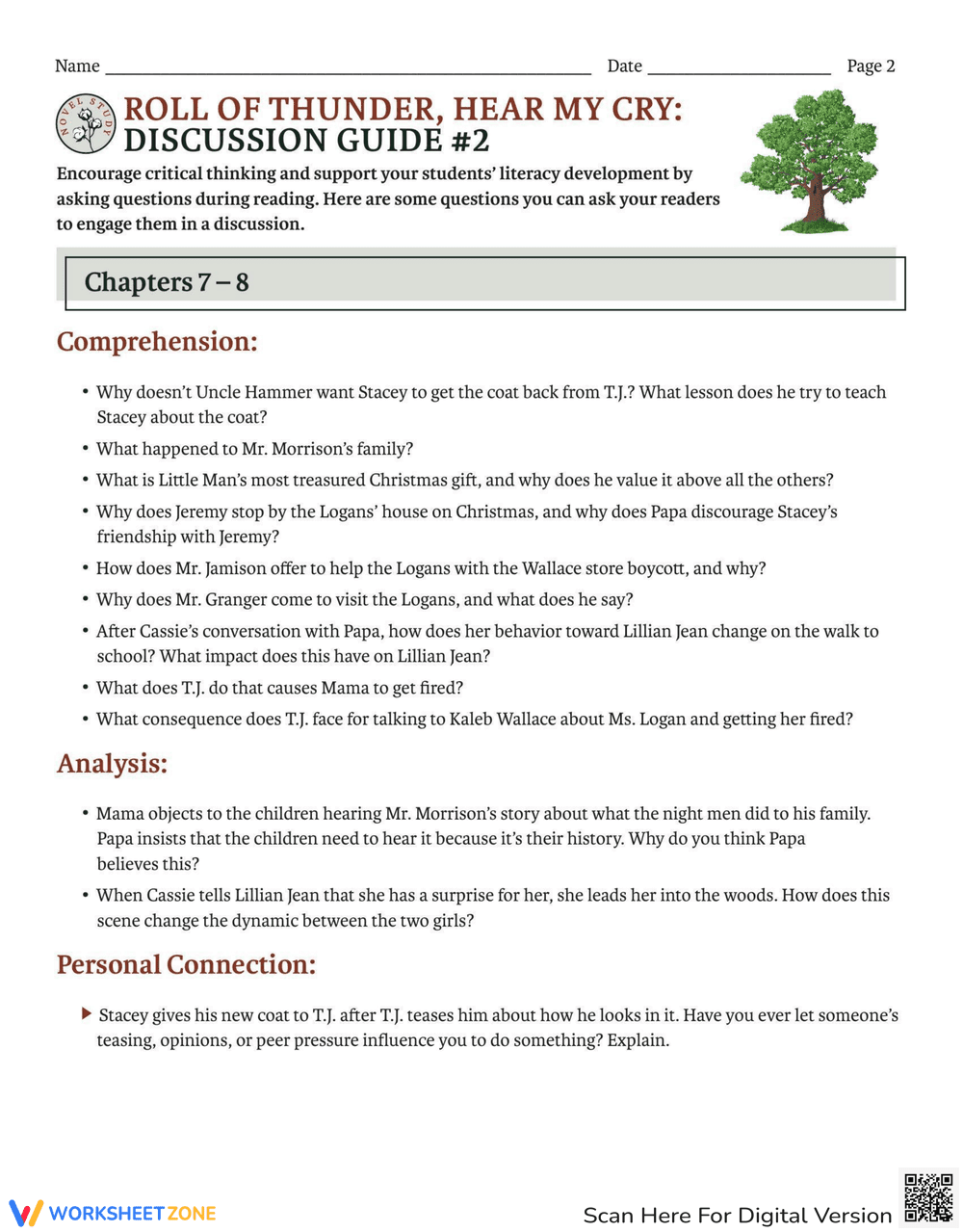 Roll of Thunder, Hear My Cry Discussion Guide - Page 2