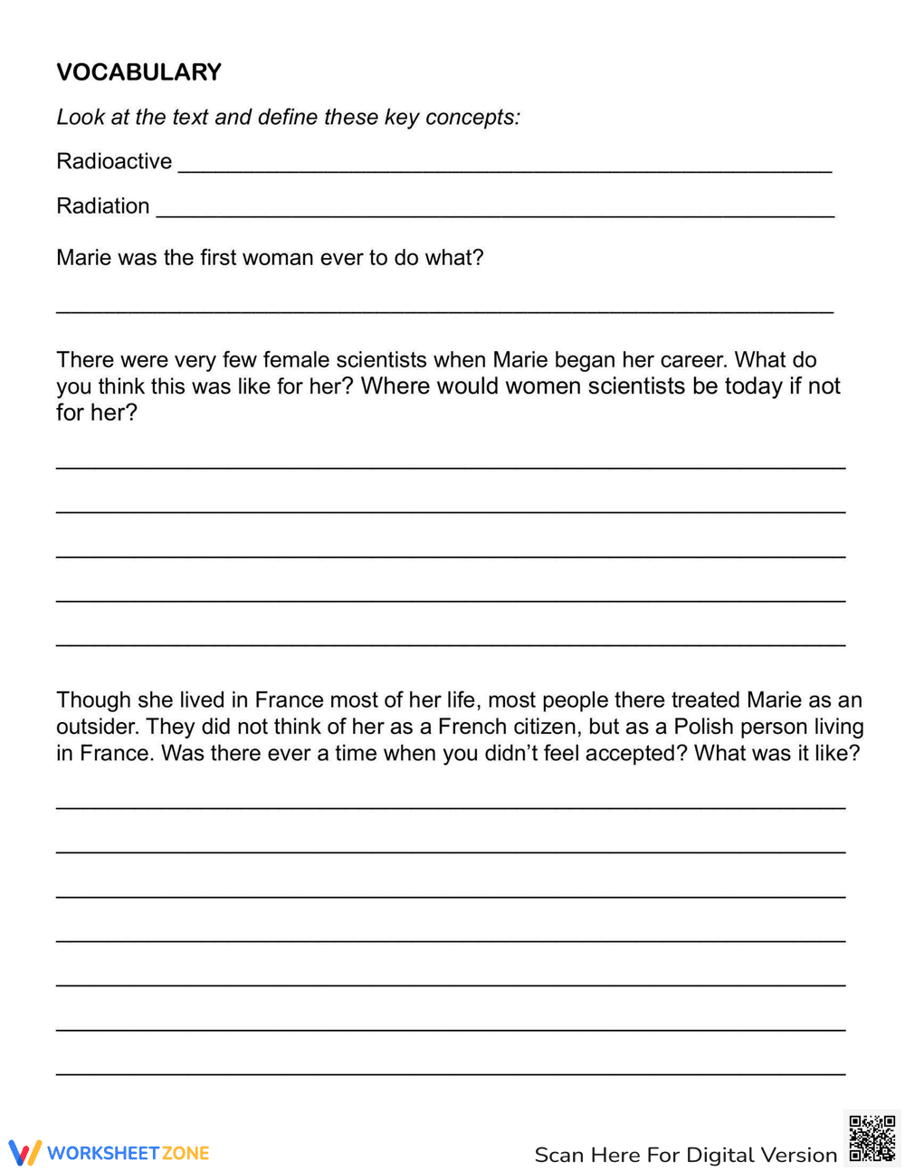 Marie Curie Reading Worksheet - Page 2