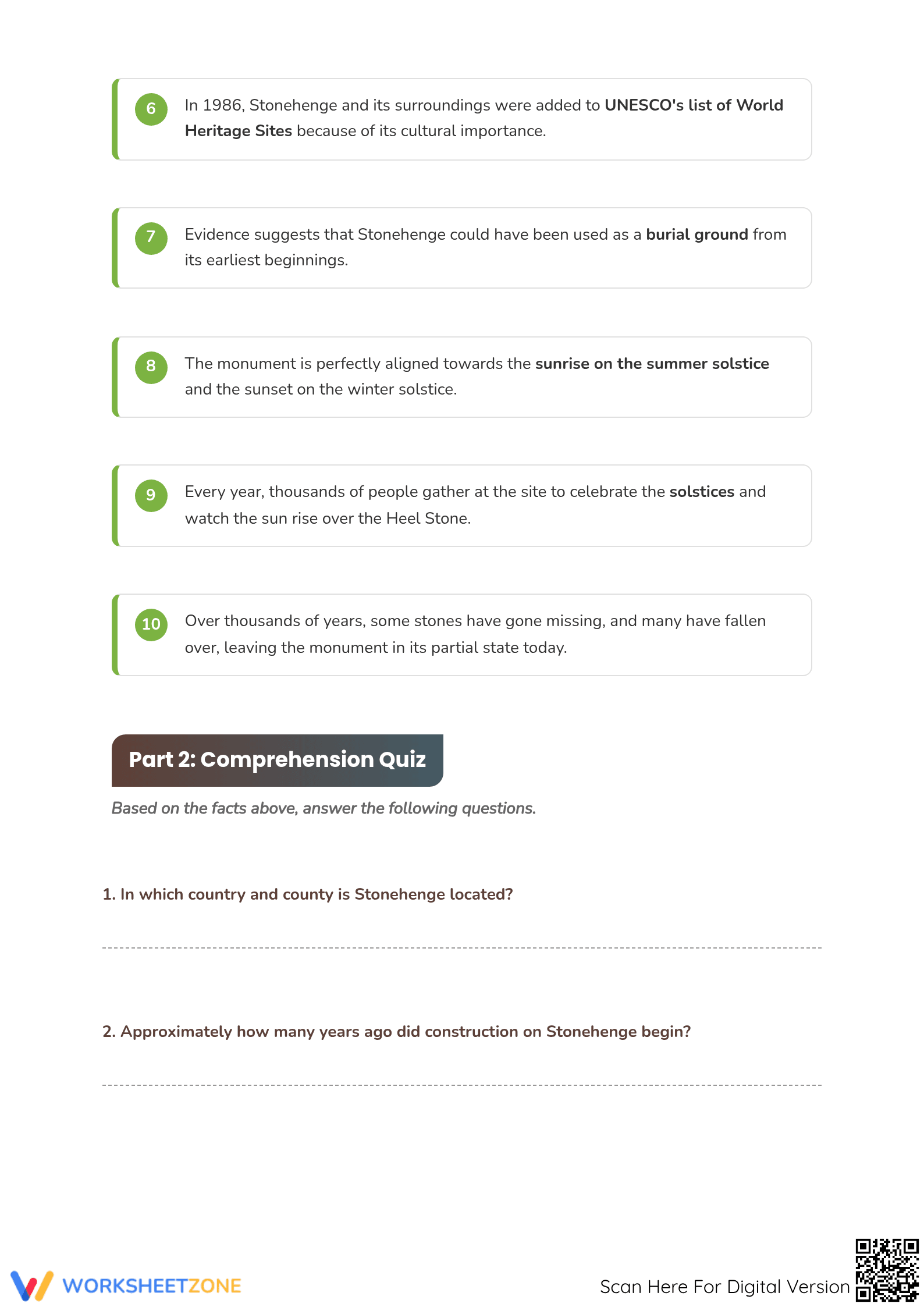 Stonehenge Reading Worksheet | Grade 4 Printable ELA - Page 2