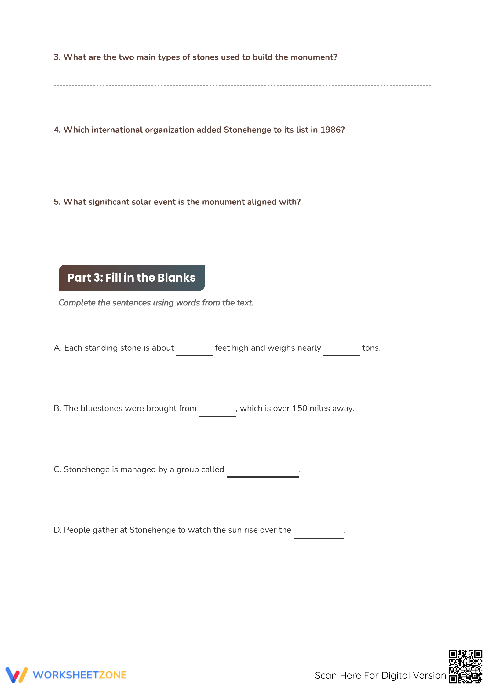 Stonehenge Reading Worksheet | Grade 4 Printable ELA - Page 3