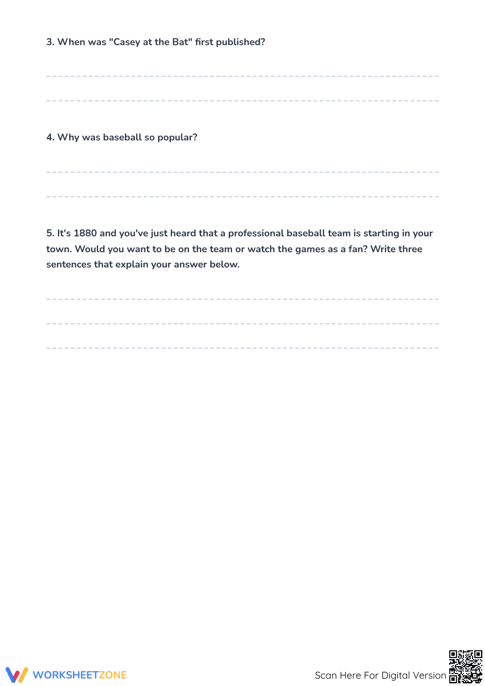 Grade 3 Baseball History — Printable No-Prep Worksheet - Page 2