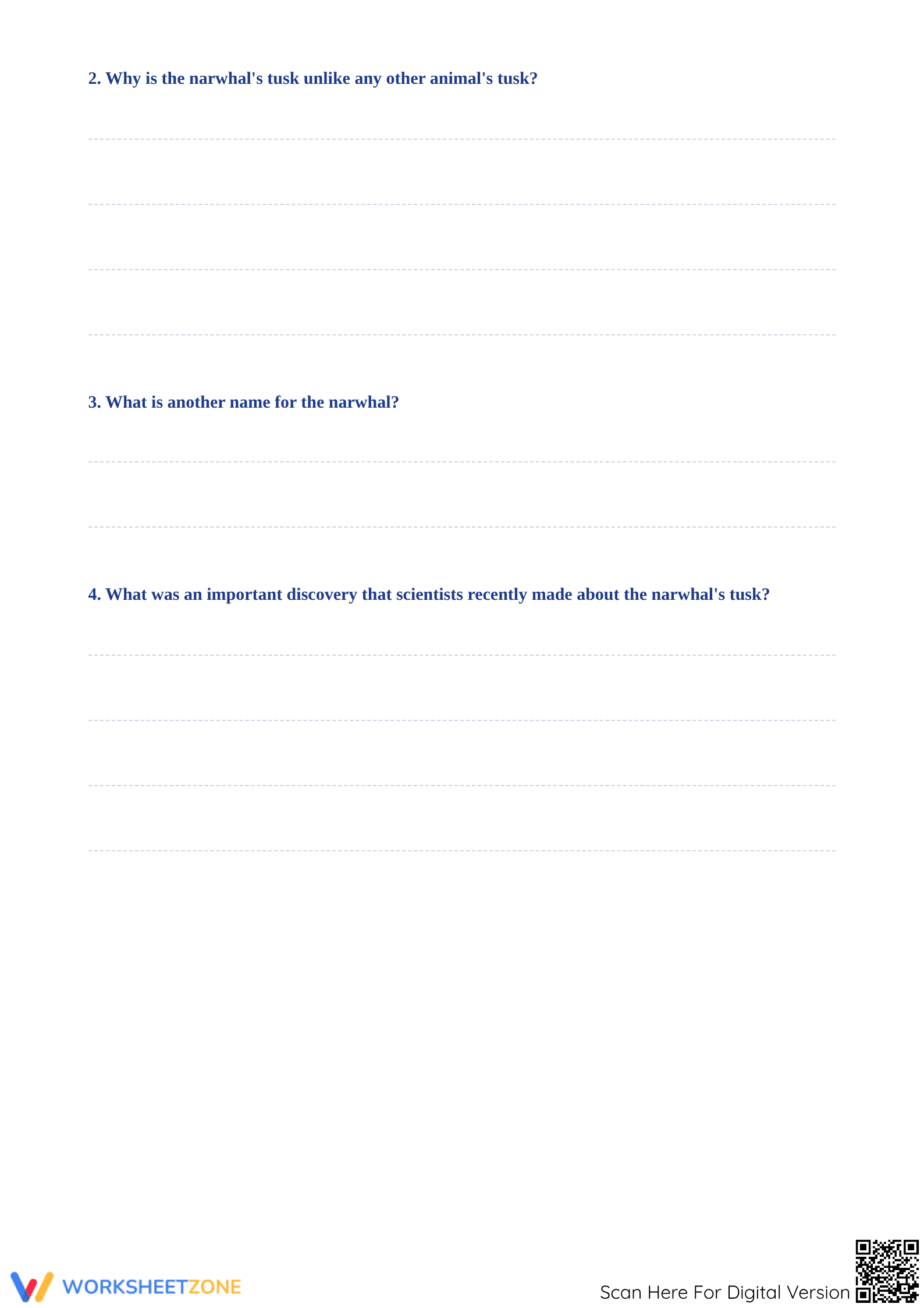 Narwhal Tusk Reading — Printable Grade 5 ELA Worksheet - Page 3
