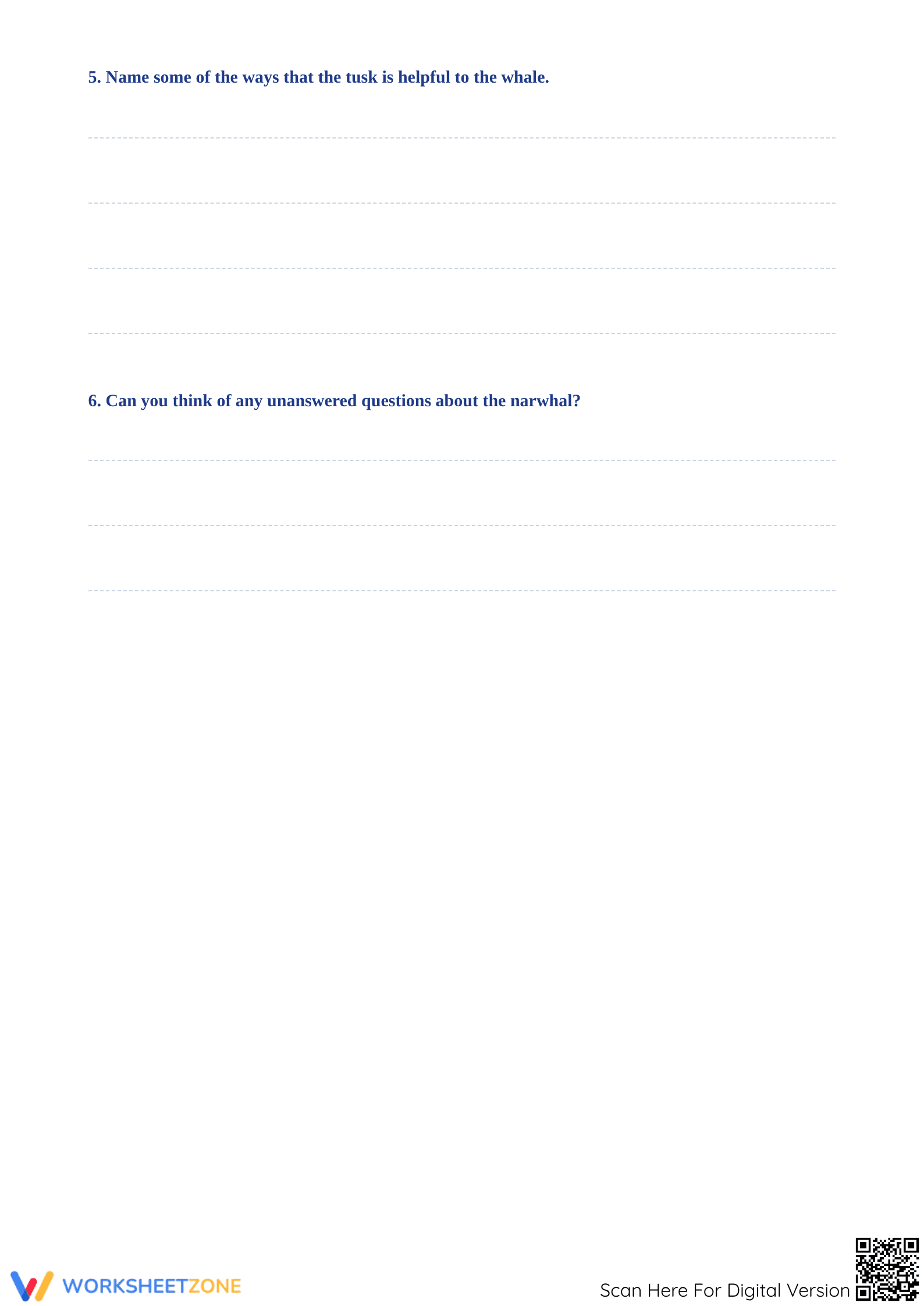 Narwhal Tusk Reading — Printable Grade 5 ELA Worksheet - Page 4