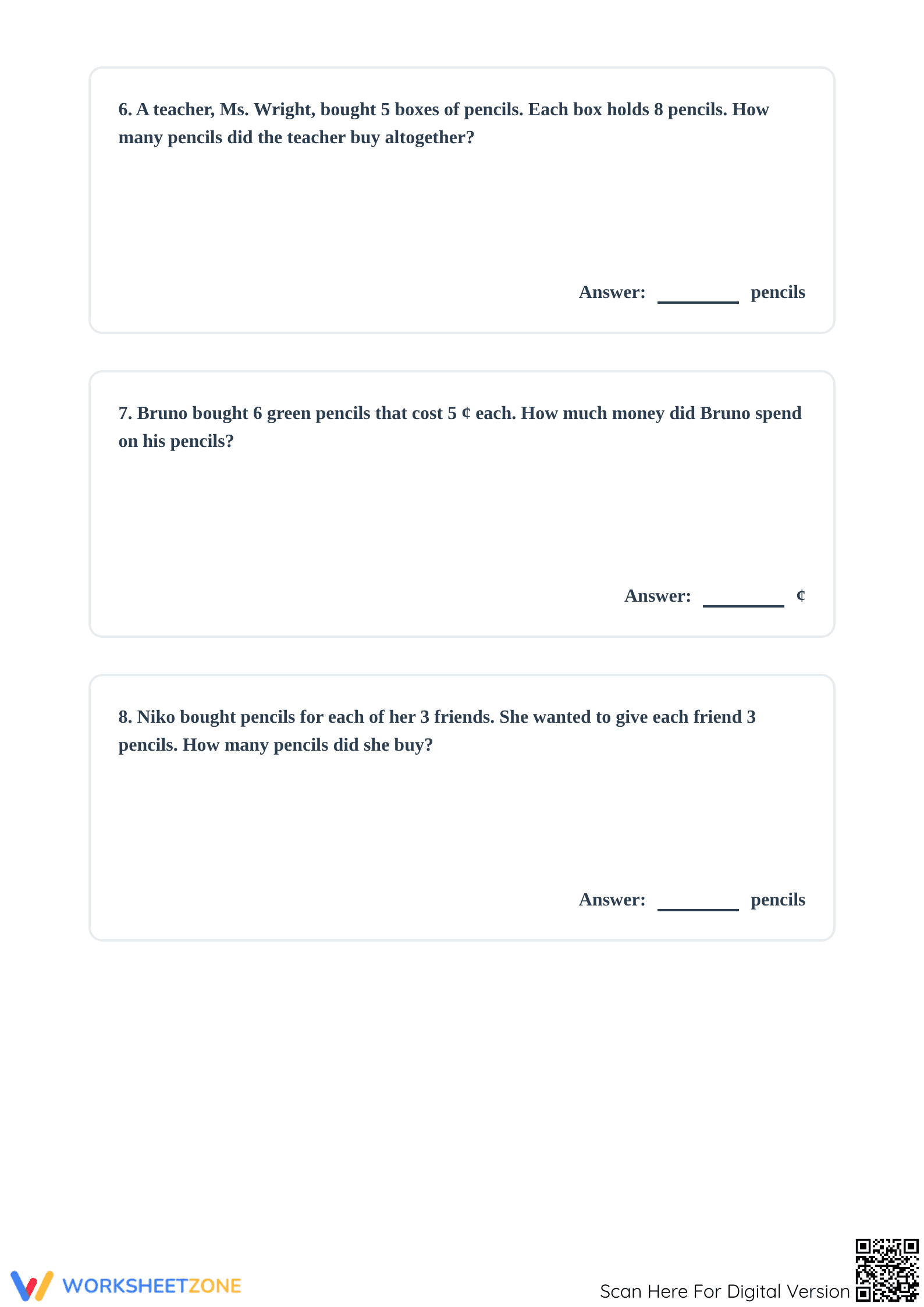 Grade 3 Multiplication Word Problems — Printable No-Prep - Page 3