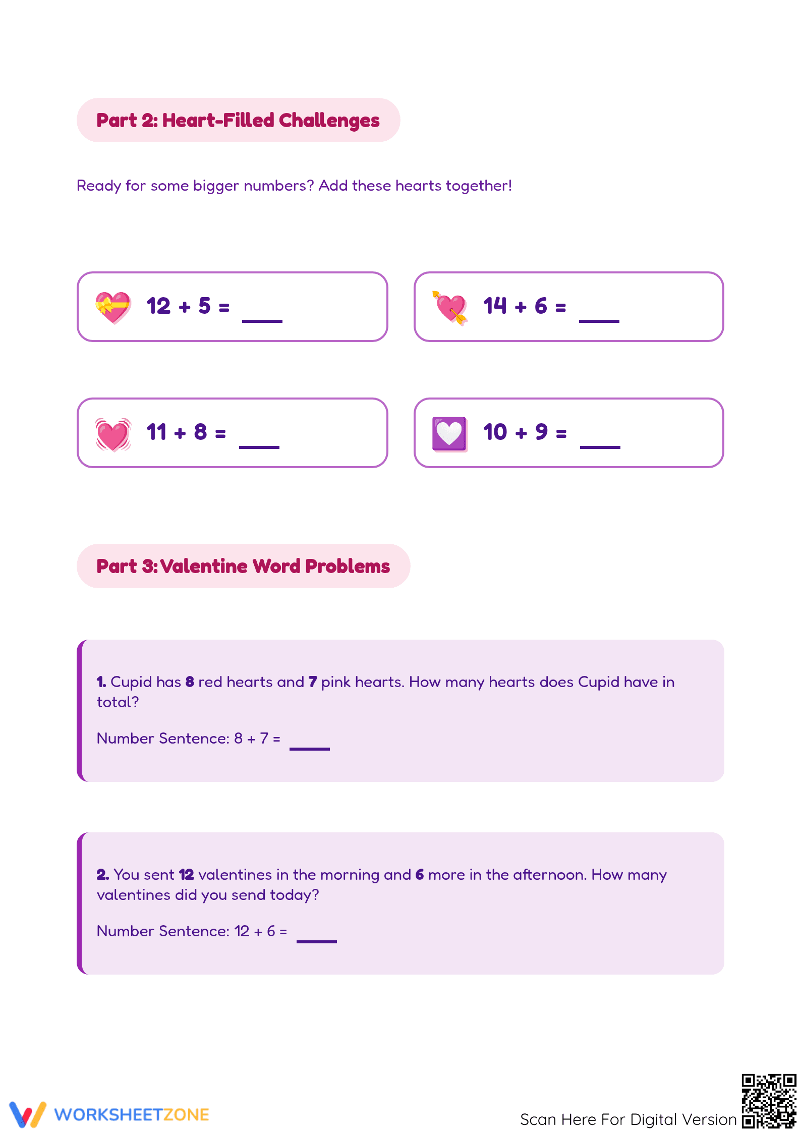 Essential Valentine's Day Addition Worksheet | Grades 1-2 - Page 2