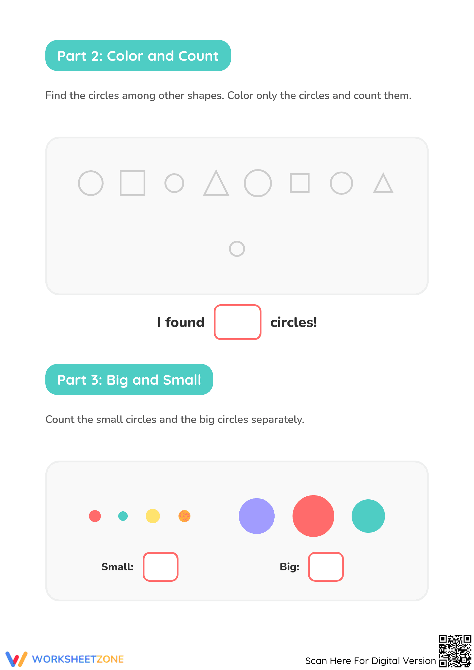 Printable Counting Circles Worksheet for Kindergarten - Page 2