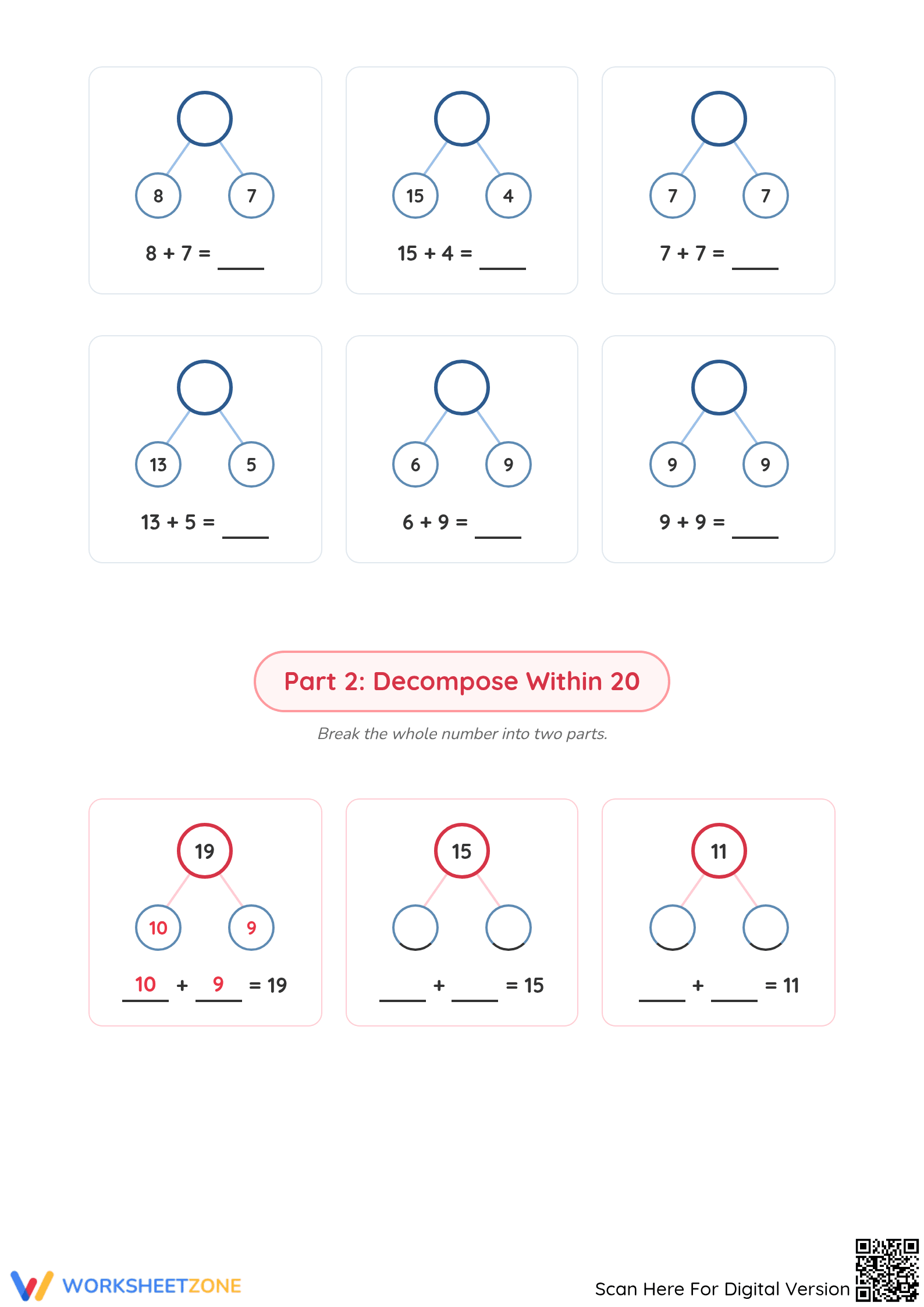 Grade 1-2 Compose and Decompose — Printable No-Prep Sheet - Page 2