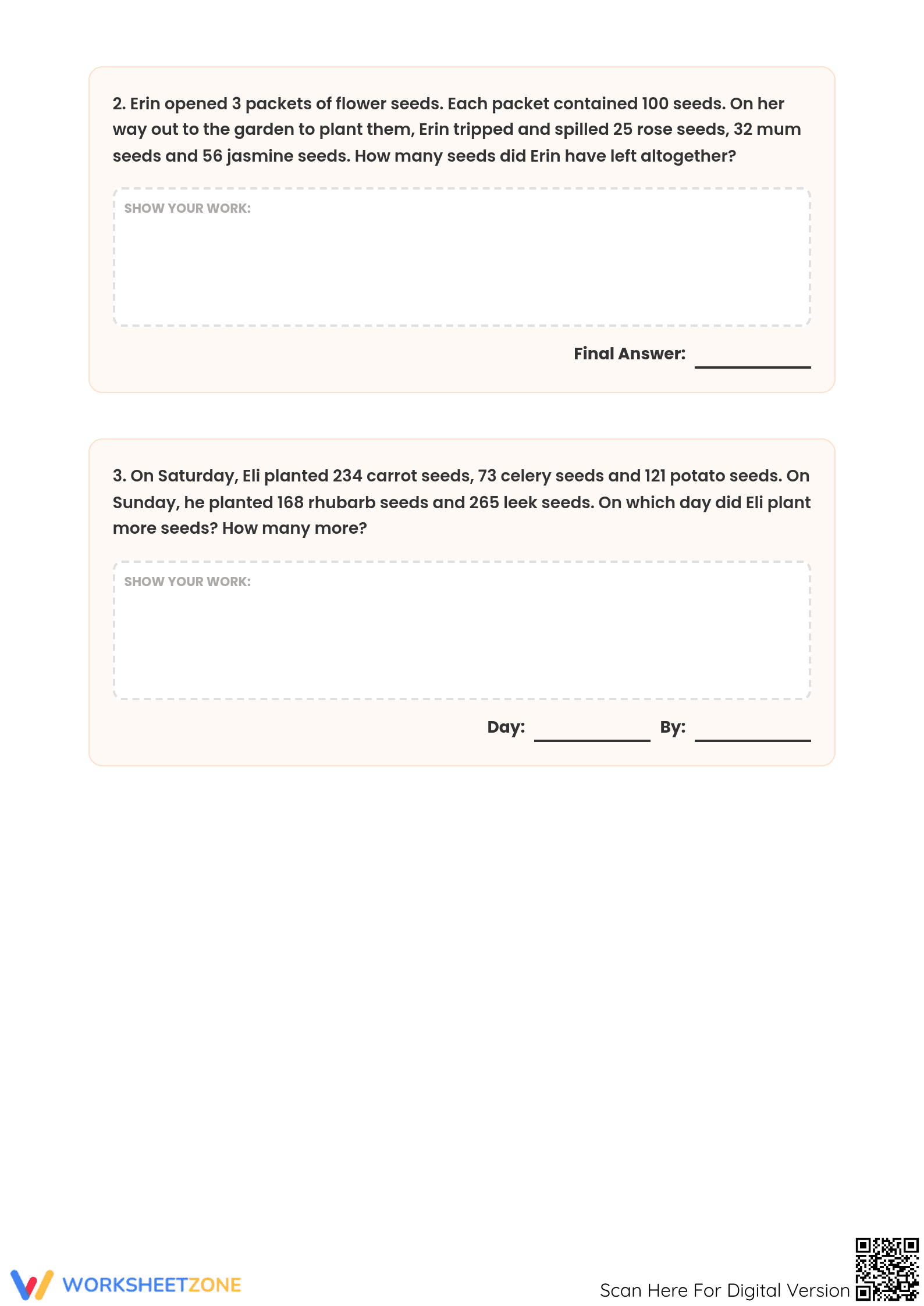 Printable Grade 4 Word Problems: Multi-Step Garden Math - Page 2