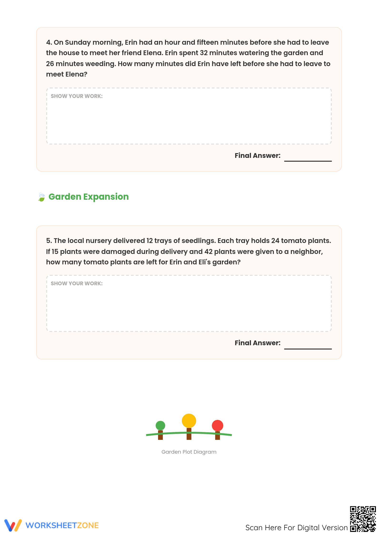 Printable Grade 4 Word Problems: Multi-Step Garden Math - Page 3