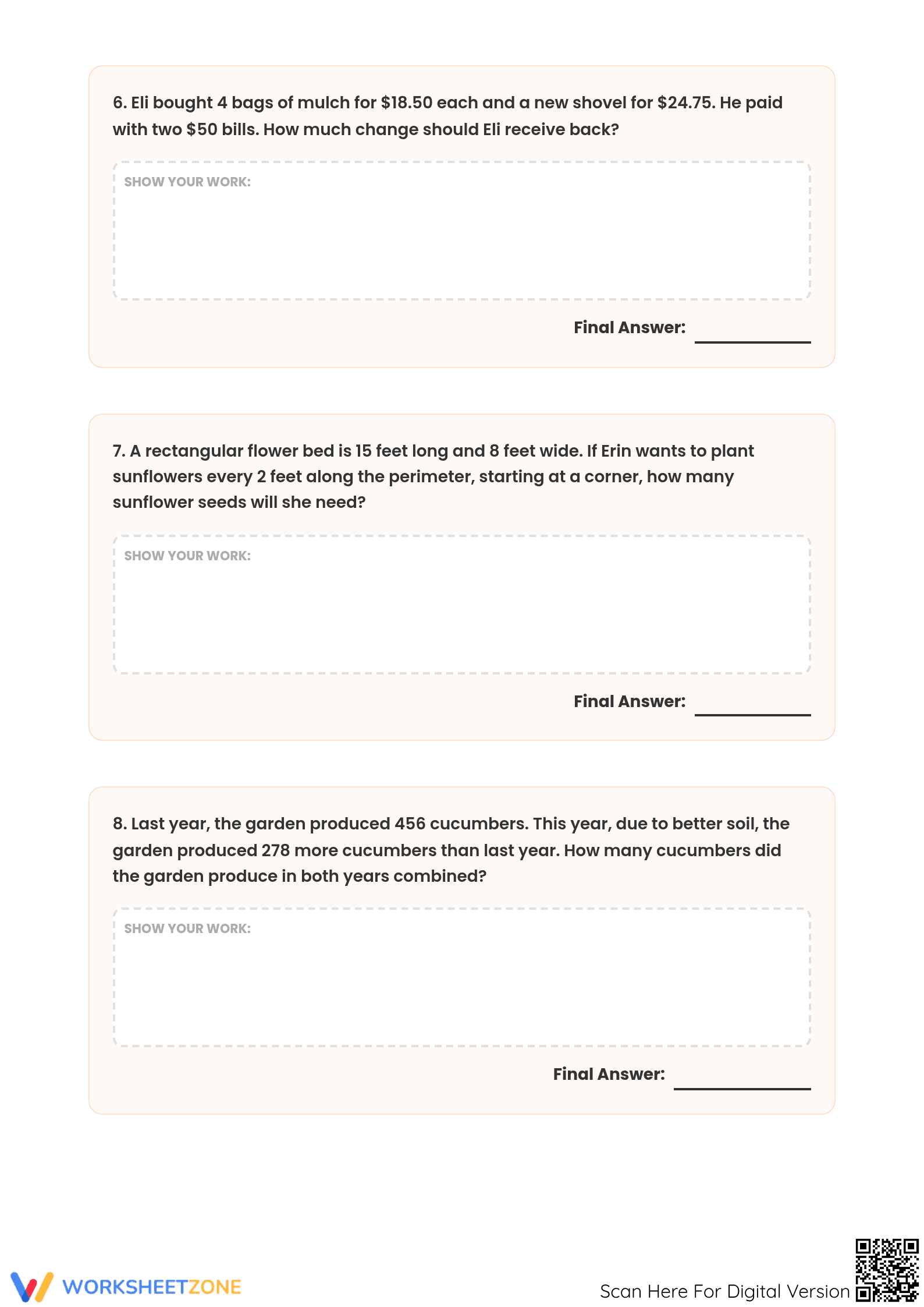 Printable Grade 4 Word Problems: Multi-Step Garden Math - Page 4