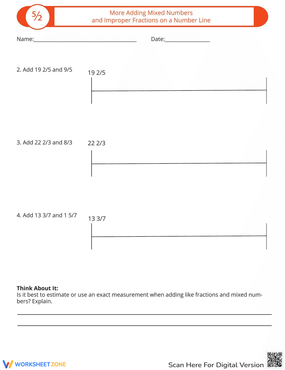 Adding Mixed Numbers on a Number Line - Page 2