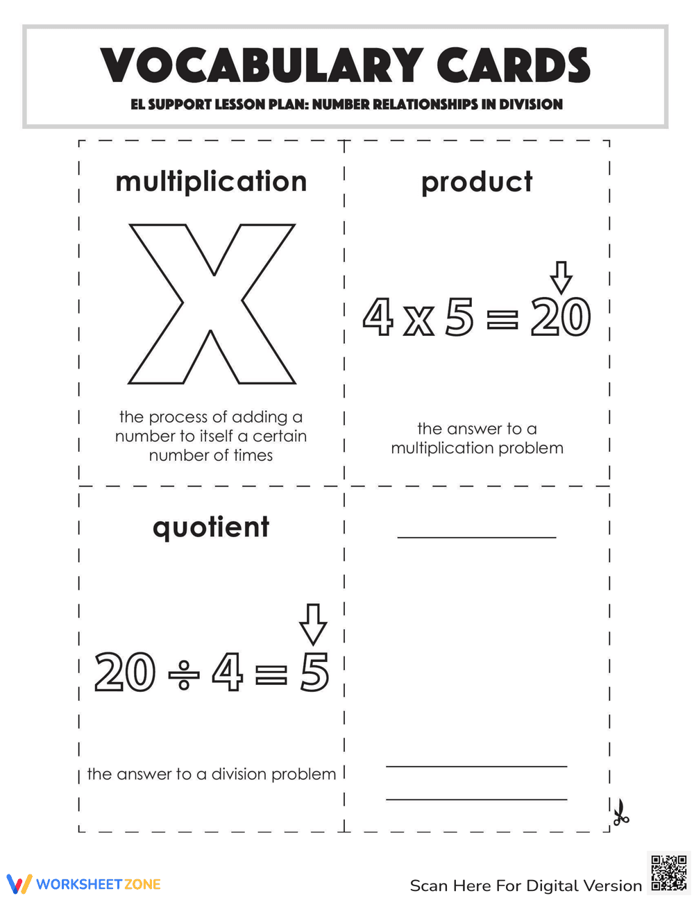 Vocabulary Cards: Number Relationships in Division - Page 2