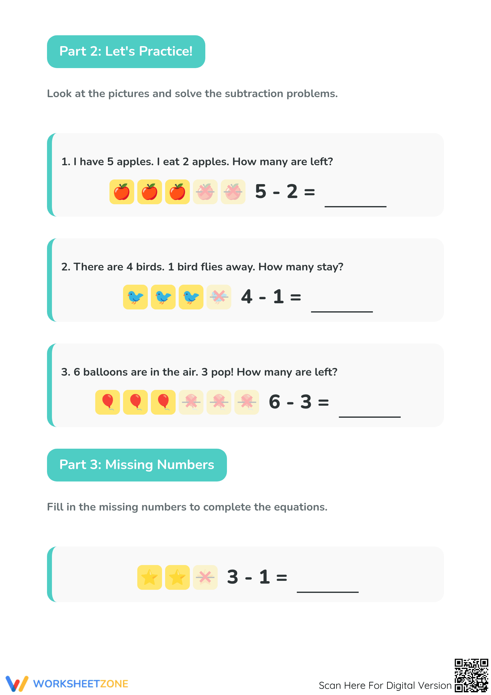 Kindergarten Subtraction Fun — Essential Printable Worksheet - Page 2