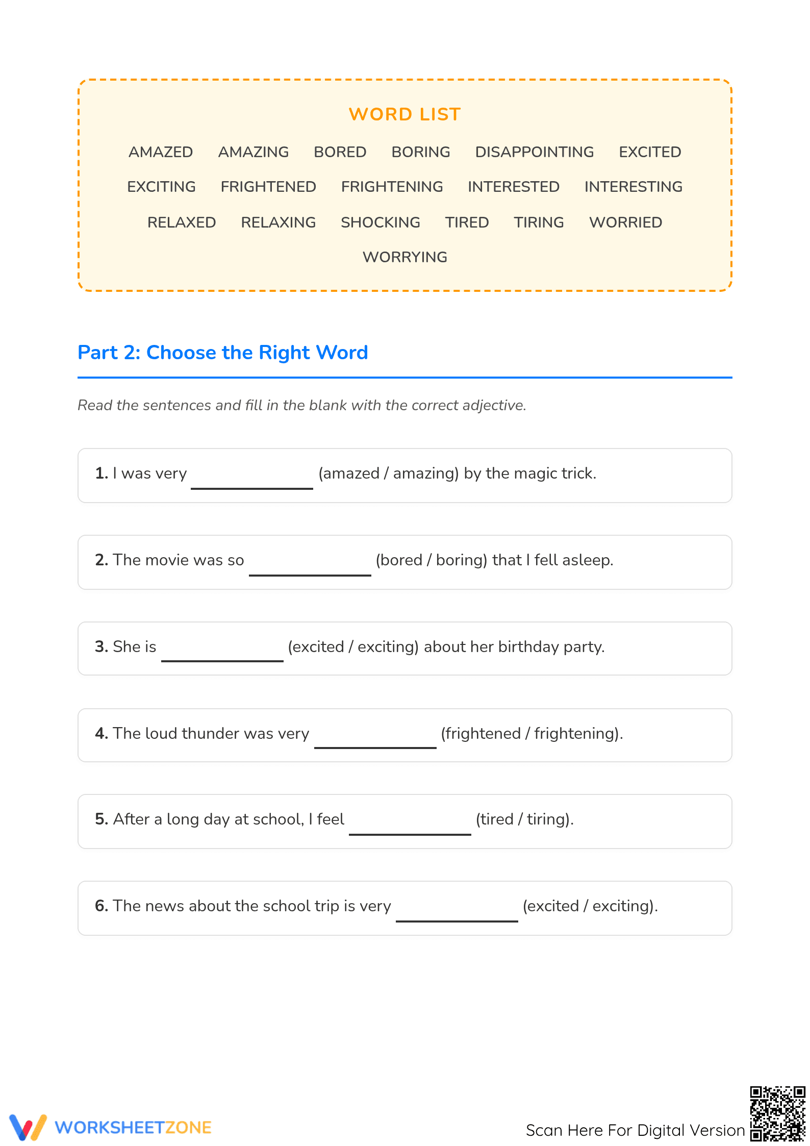 Grade 3 Adjectives -ed and -ing Printable Worksheet - Page 2