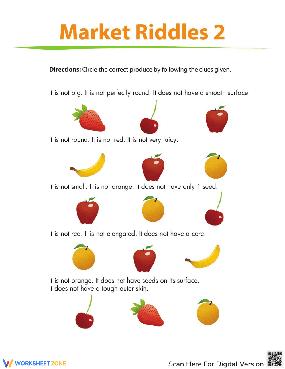 Fruit Riddles: A Fun Worksheet for Problem Solving - Page 2