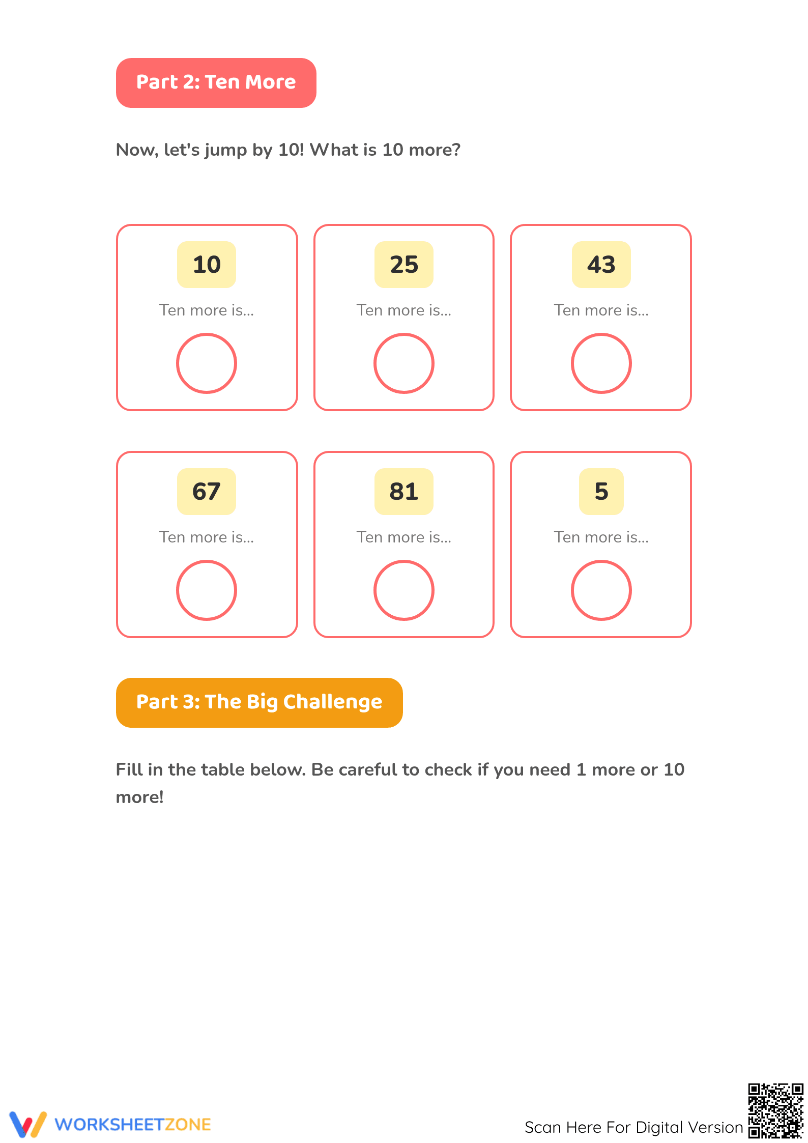 One More Ten More Printable Worksheet | Grade 1 Math - Page 2