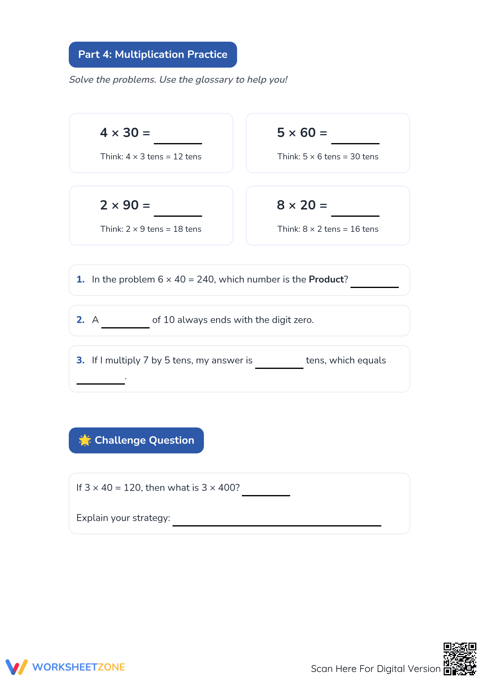 Multiply by Multiples of 10 | Printable Grade 3 Math - Page 3