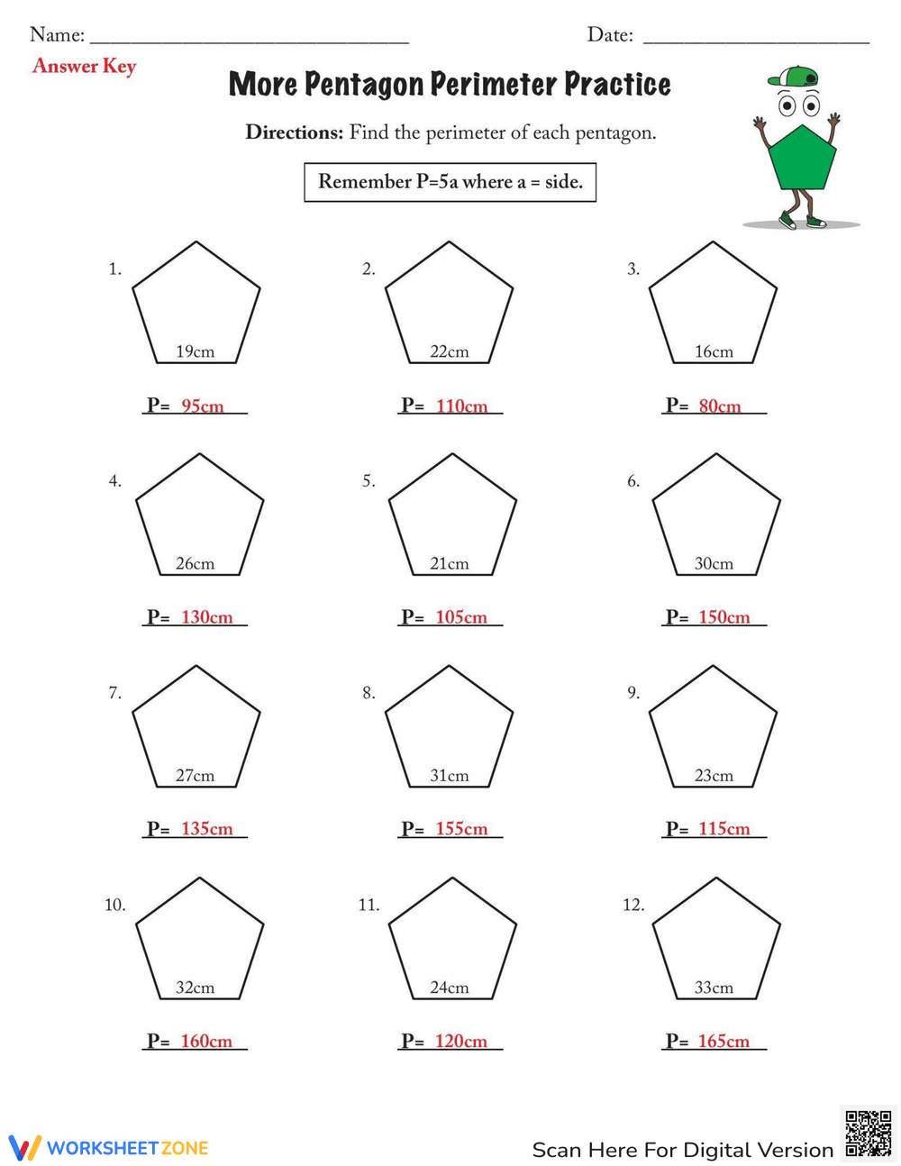 Pentagon Perimeter Practice Geometry Worksheet - Page 2
