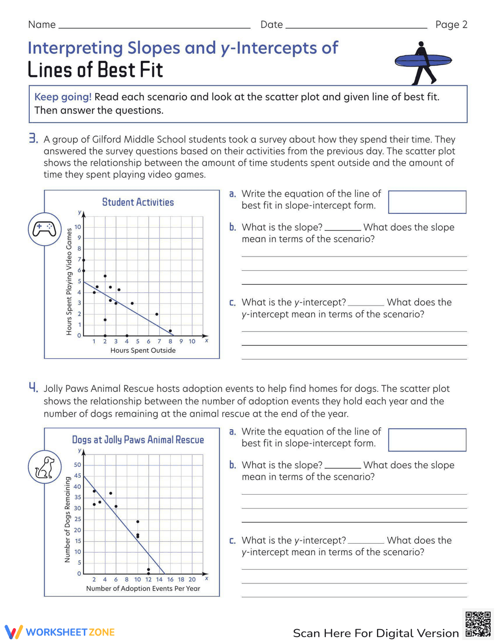 Interpreting Slopes and Y-Intercepts Worksheet - Page 2