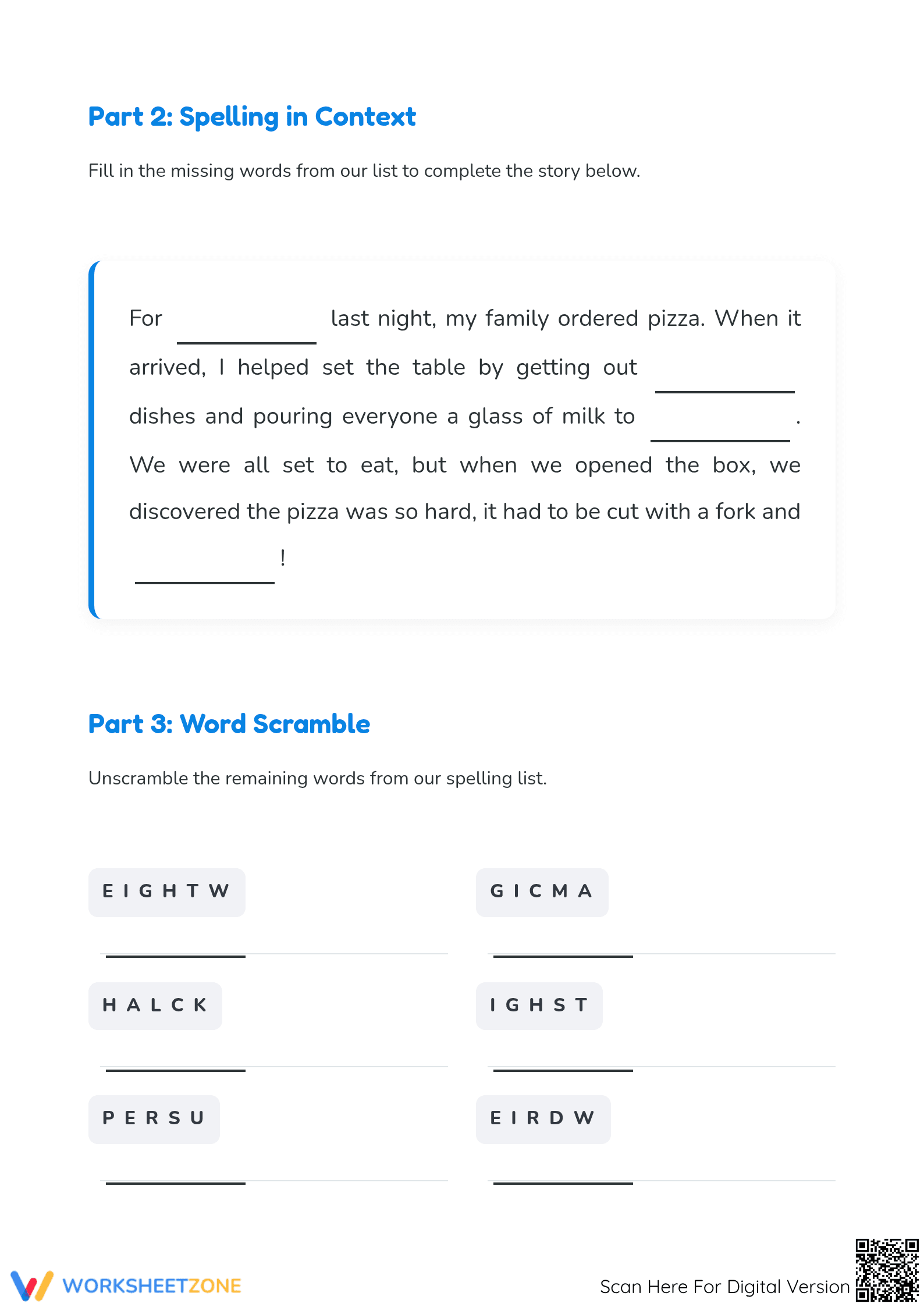Printable Grade 3 Spelling Worksheet: Weekly Words #1 - Page 2