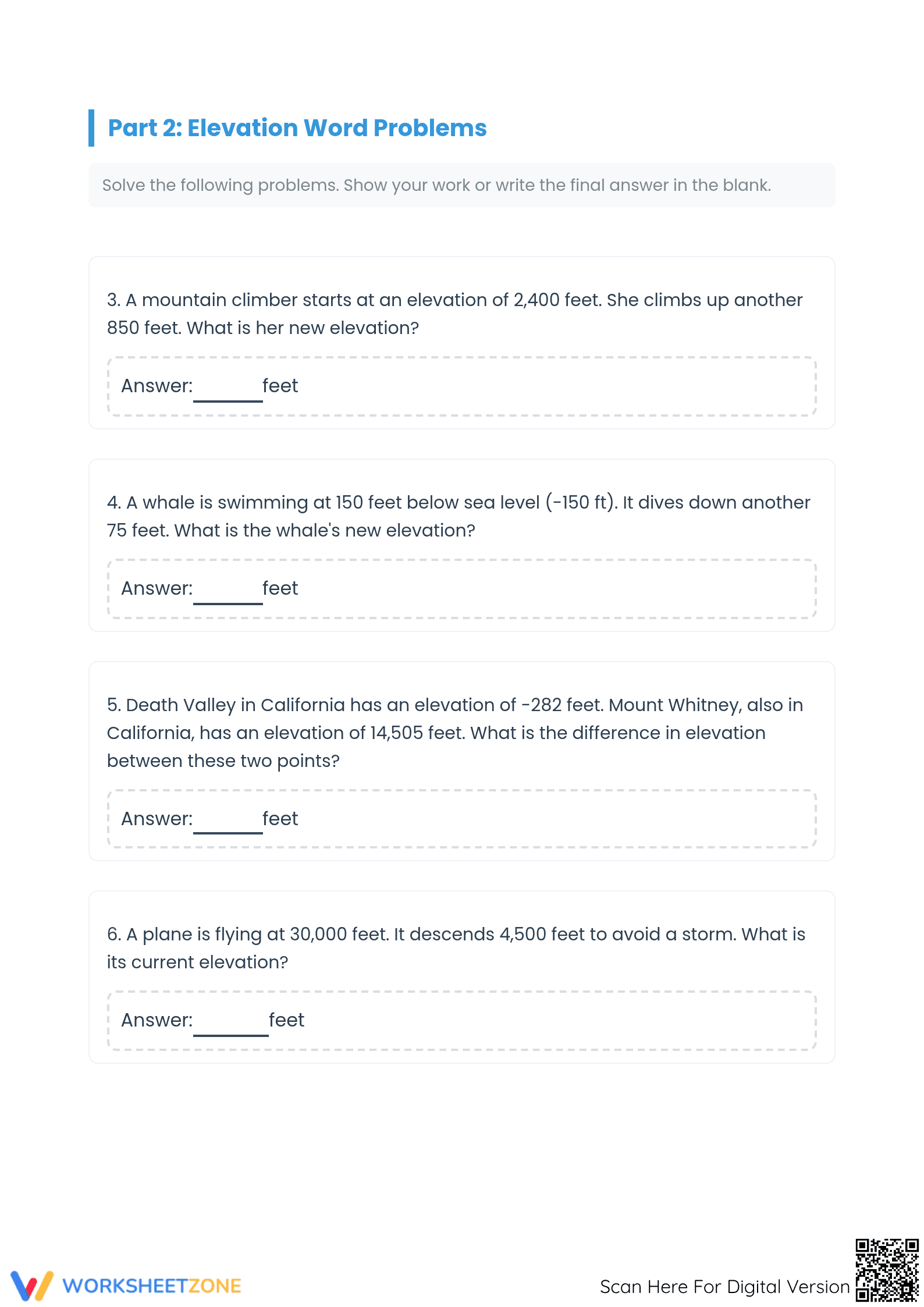 Complete Multi-Step Elevation Word Problems Worksheet - Page 2