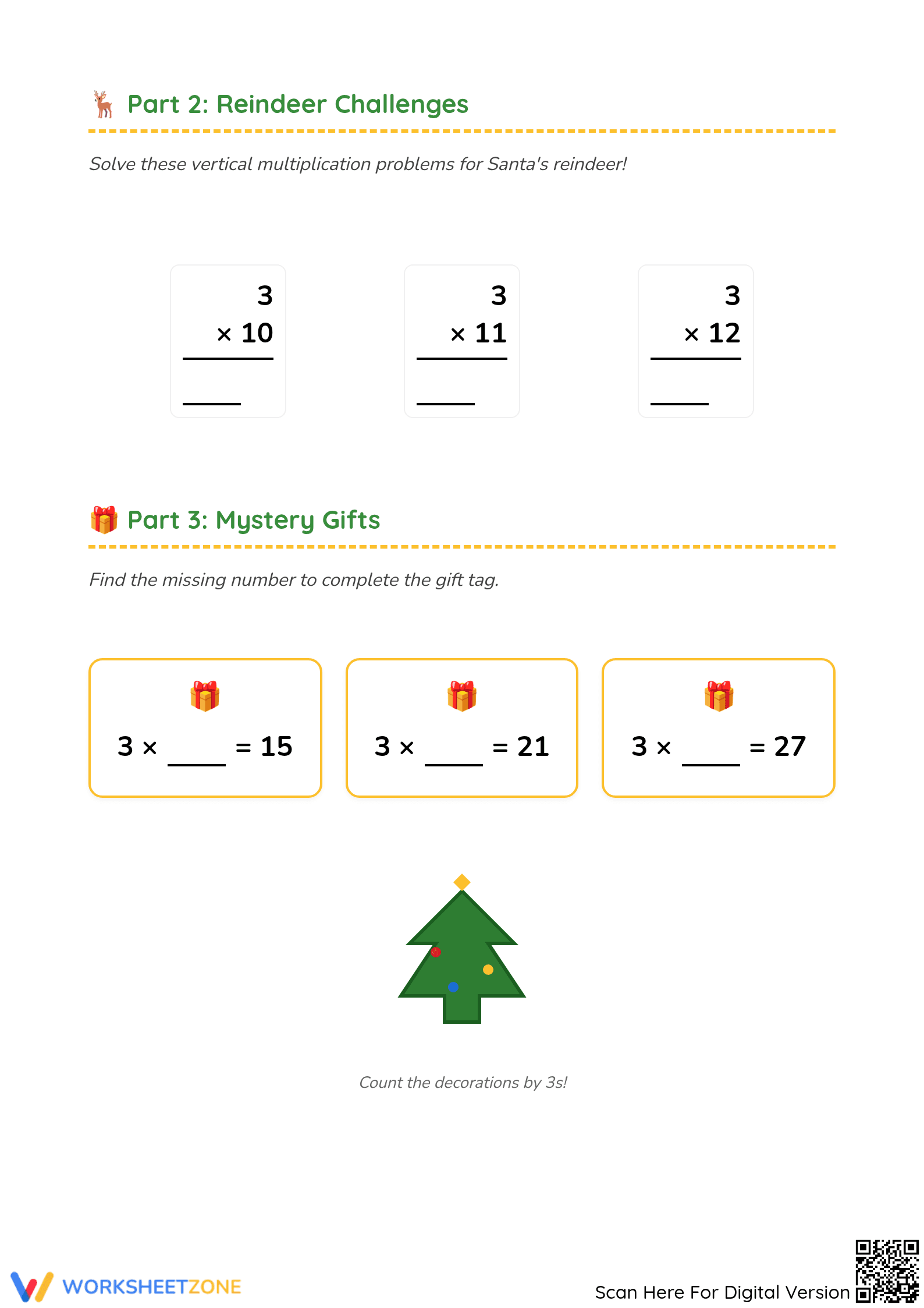 Christmas Multiplication Table of 3 | Printable Math - Page 2