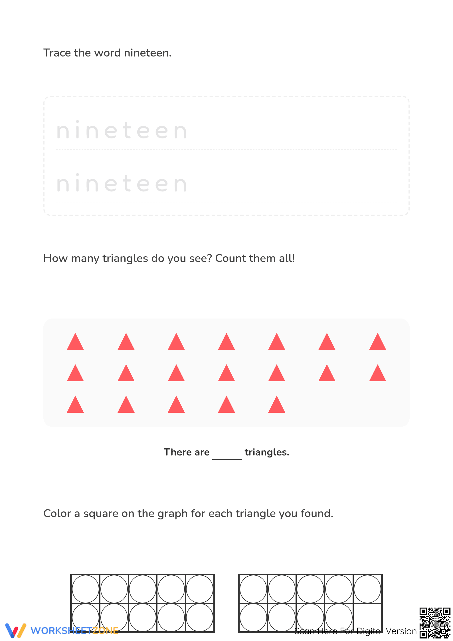 Essential Tracing Number 19 Worksheet | Kindergarten Math - Page 2