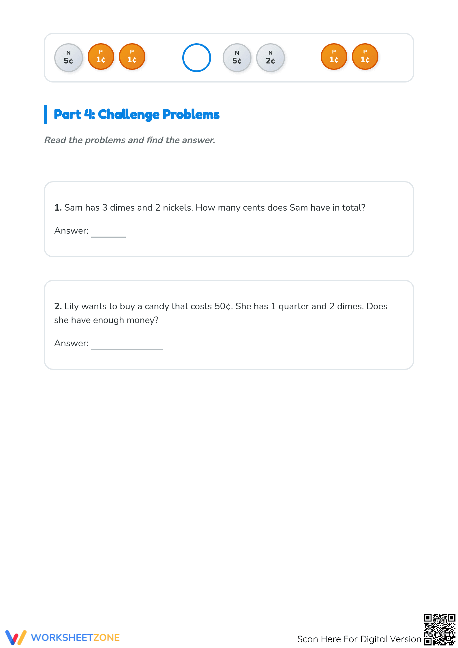 Grade 2 Counting Coins — Printable No-Prep Worksheet - Page 3