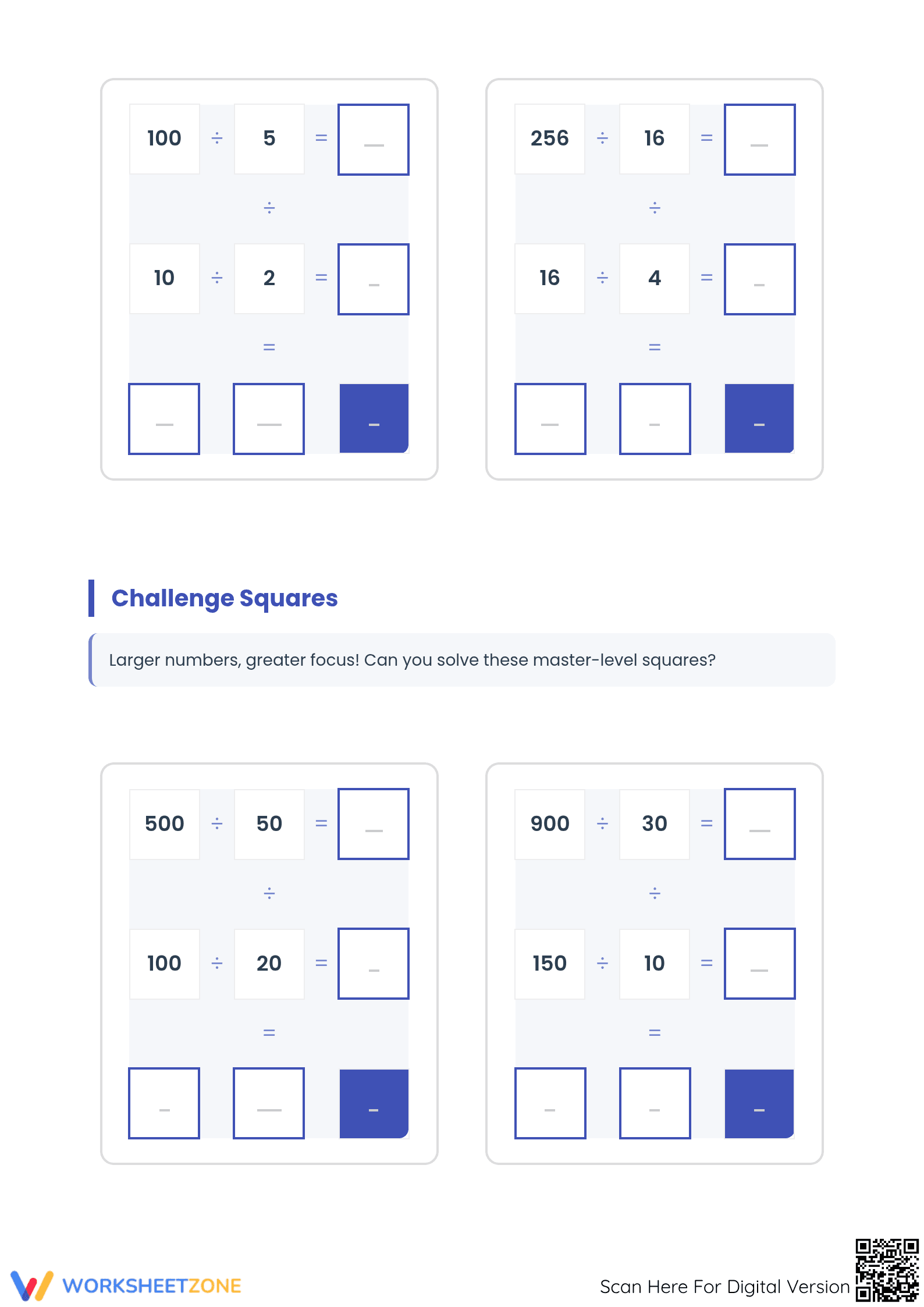 Division Squares Worksheet (3 Levels) | Grade 4 Ready - Page 2