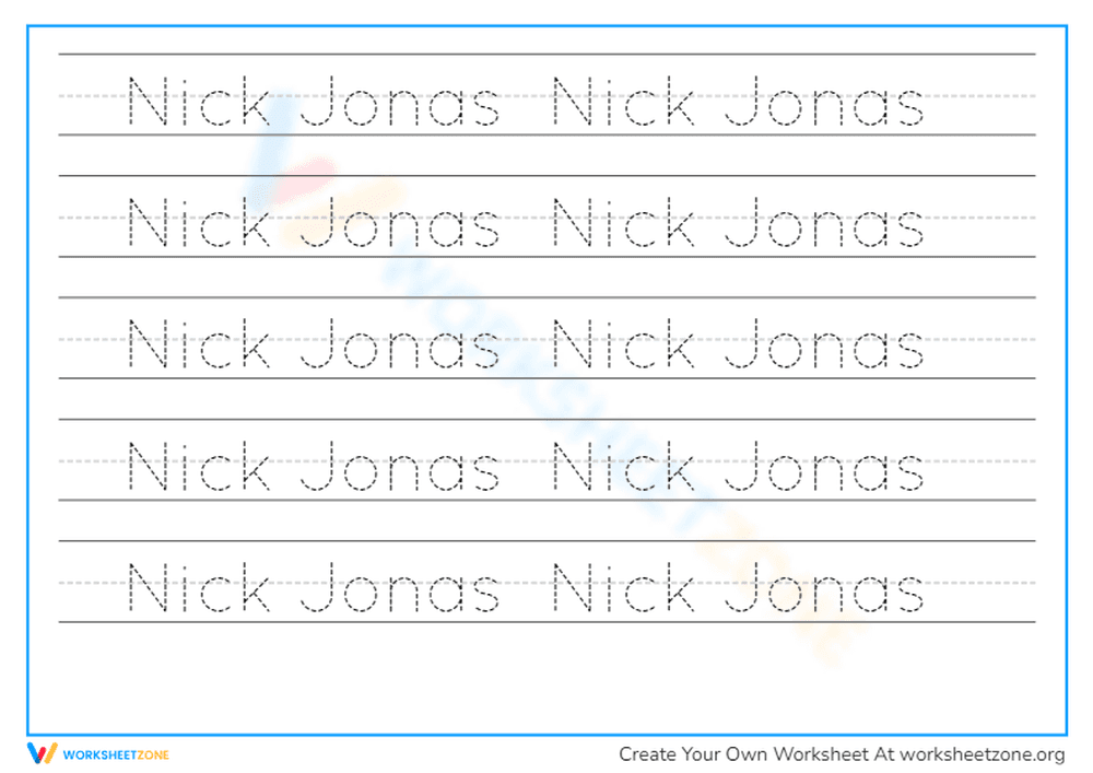 Name Tracing Practice: Nick Jonas - Page 2