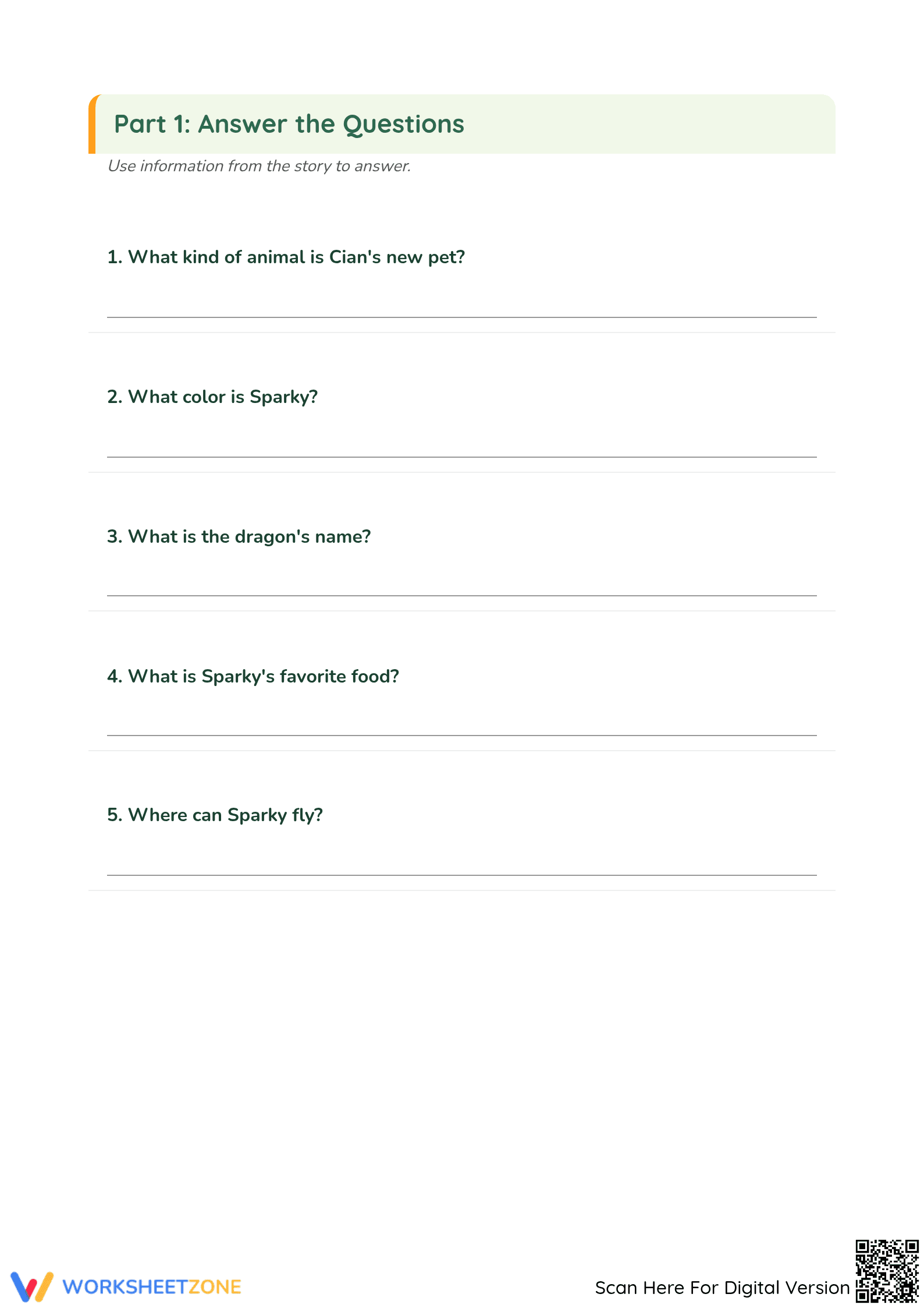 Grade 1 Reading Comprehension: Cian's New Pet — Printable - Page 2