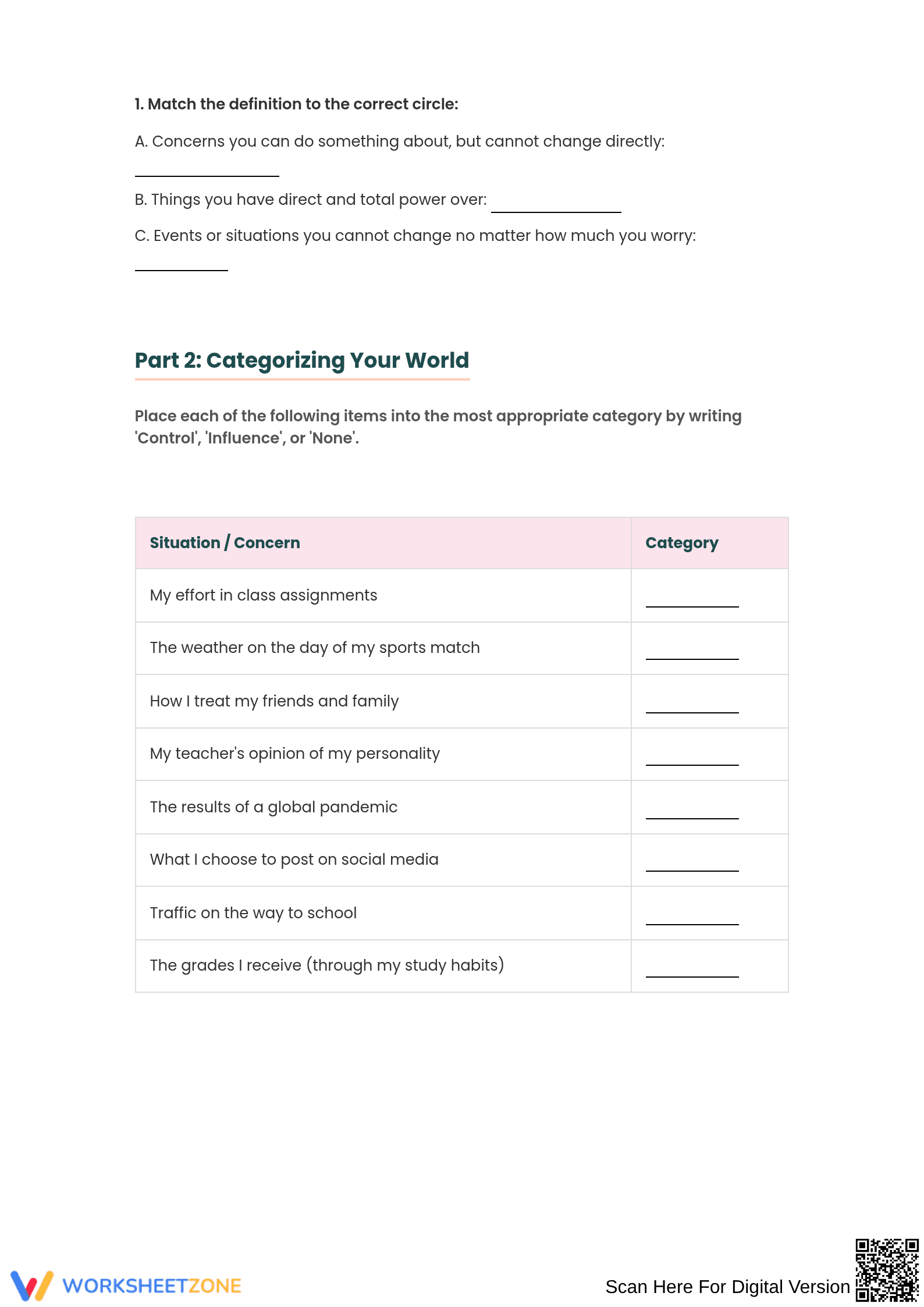 Map My Circle of Control Worksheet - Page 2
