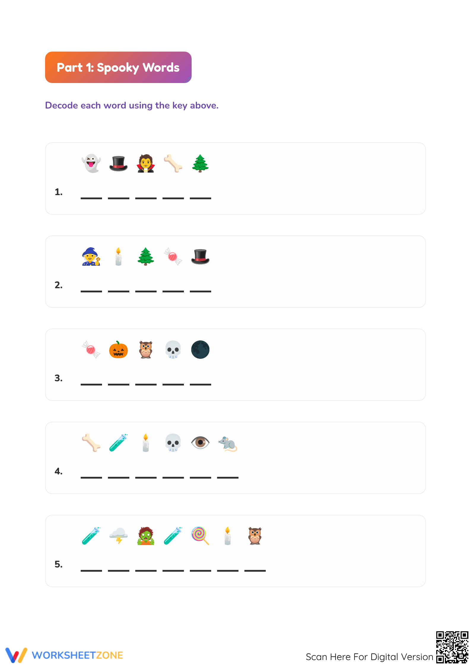 Printable Halloween Crack the Code Worksheet — Grades 1-3 - Page 2