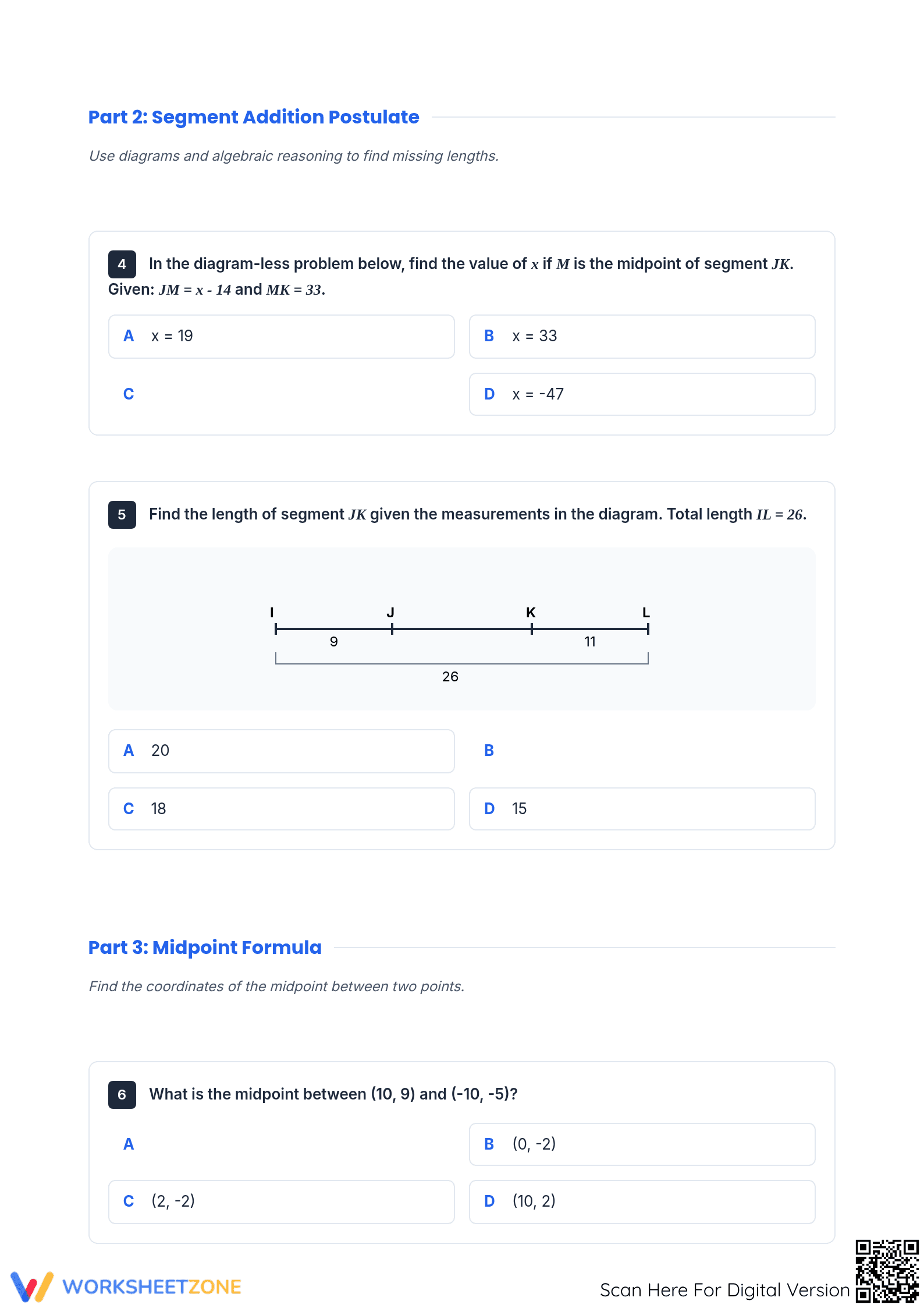 Essential Segment Addition & Midpoint Formula Worksheet - Page 2