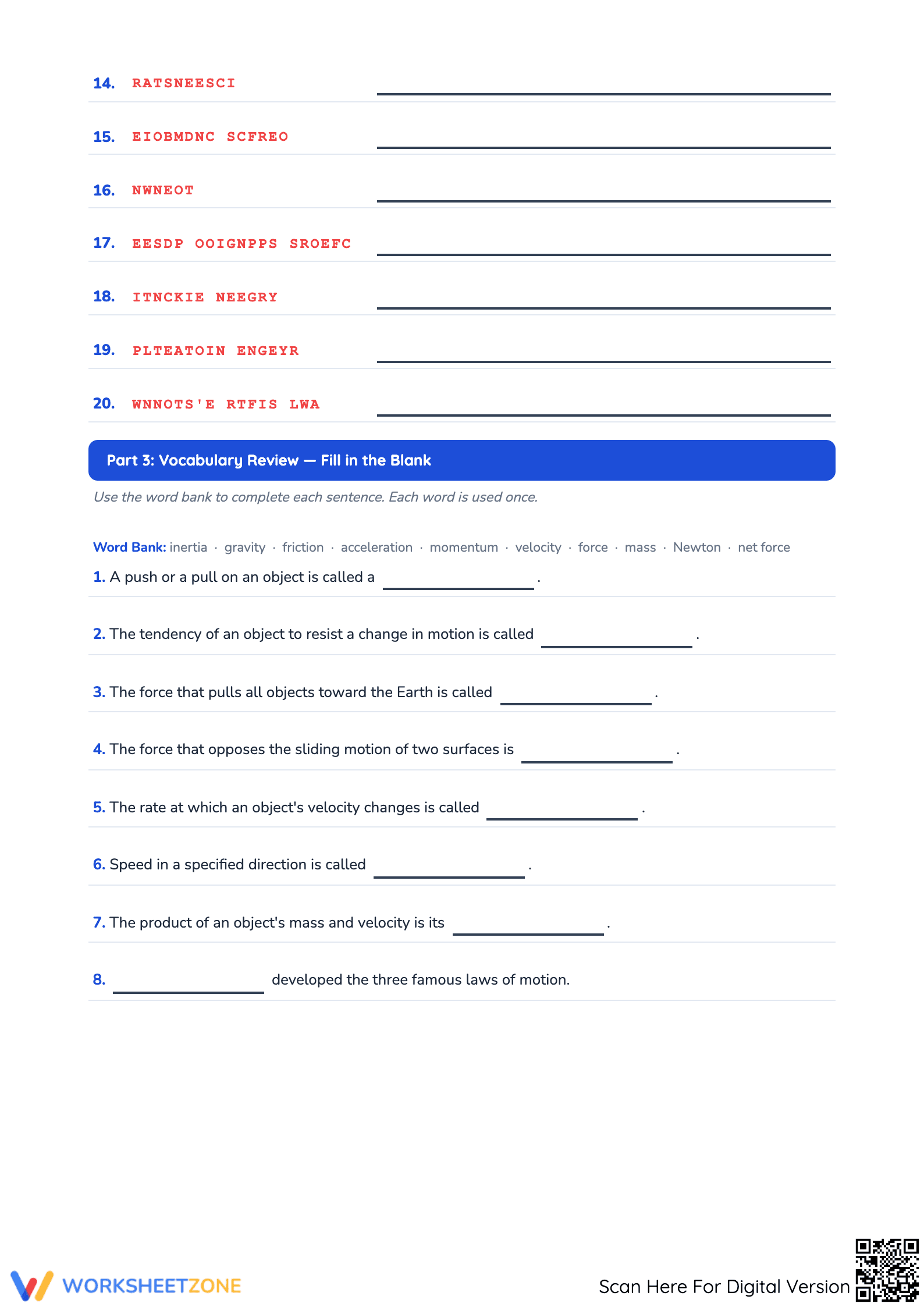 Forces & Motion Word Scramble: Fun Activity - Page 2