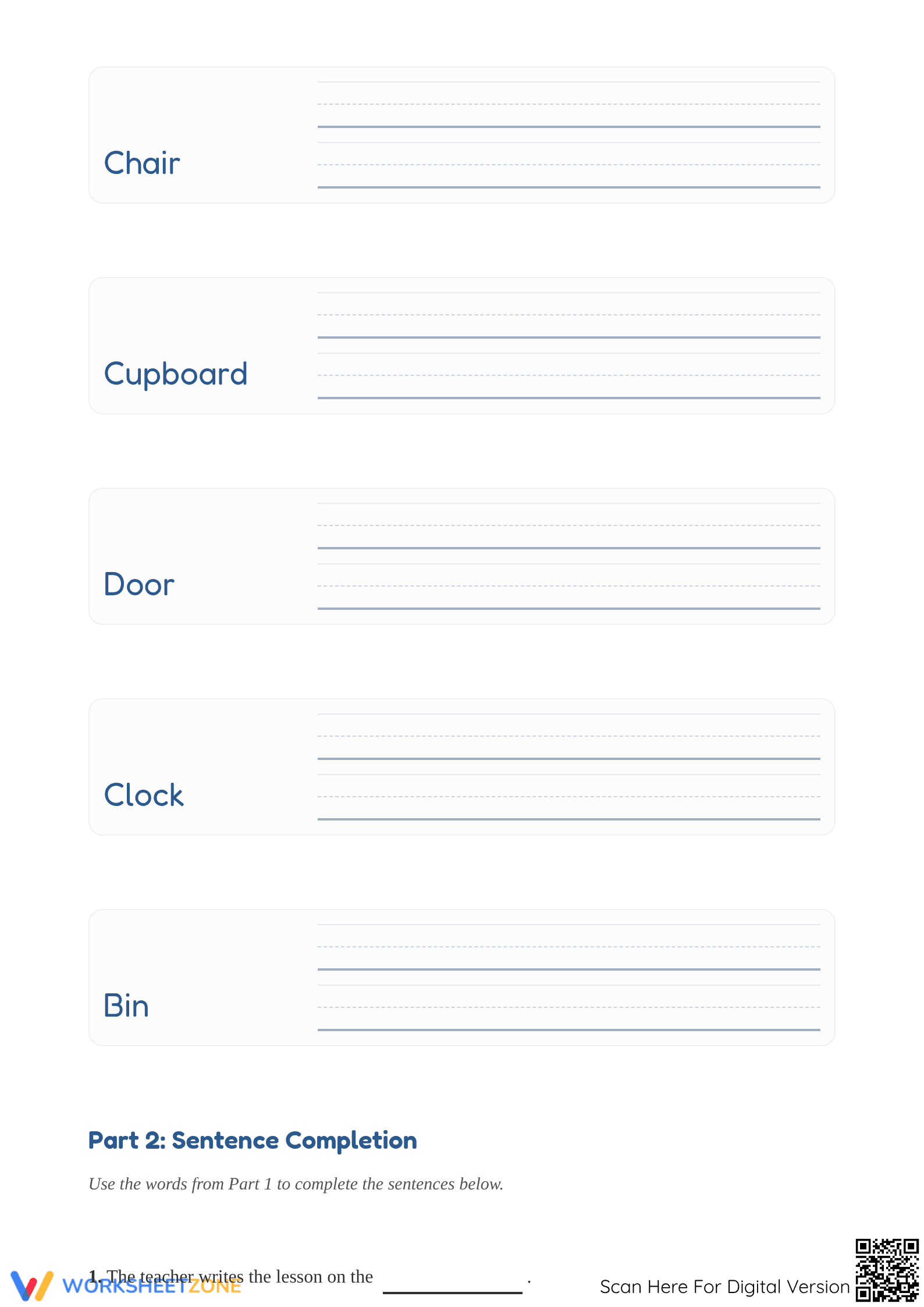 Printable Classroom Vocabulary Handwriting | Grade 2-3 - Page 2