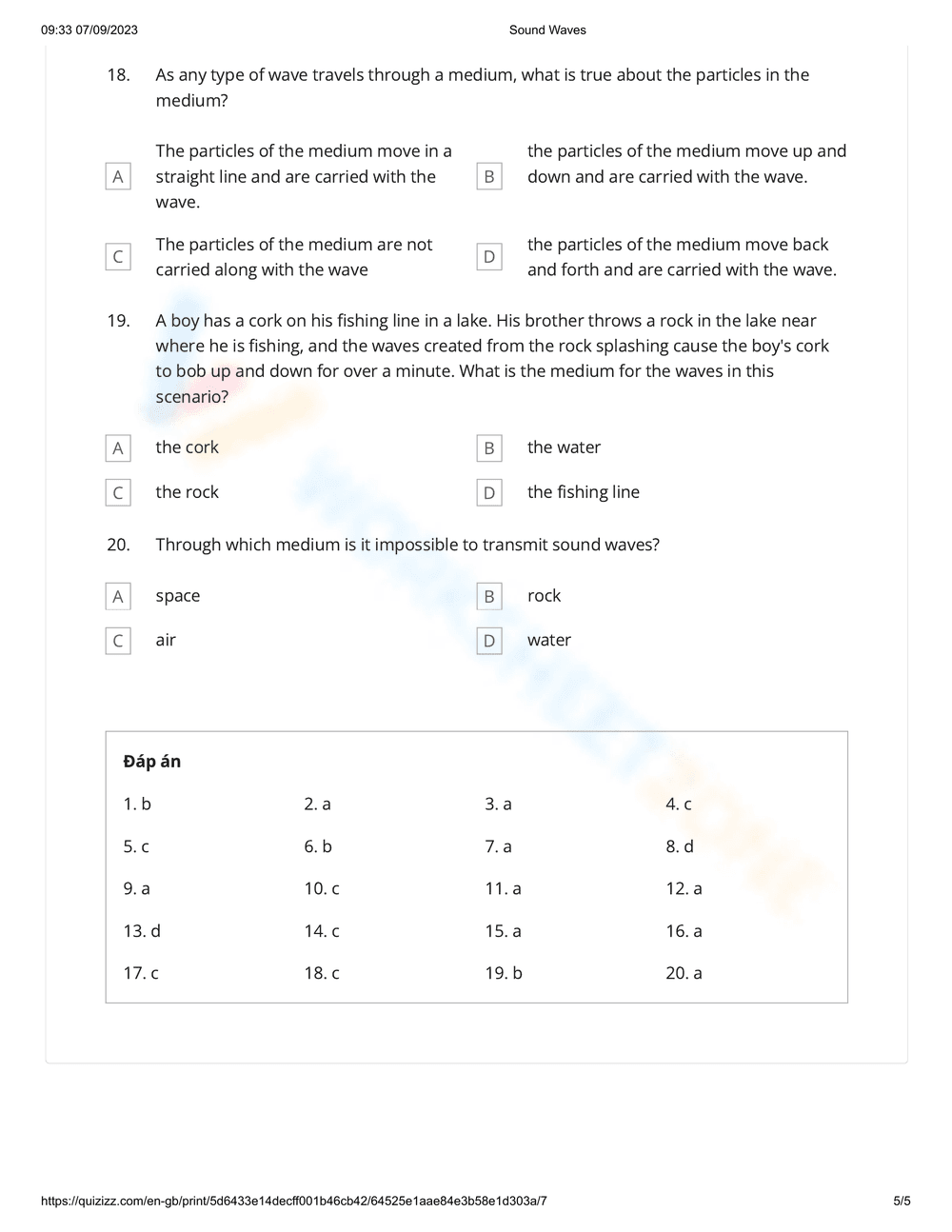 Sound Waves Worksheet for Grade 7 - Page 5