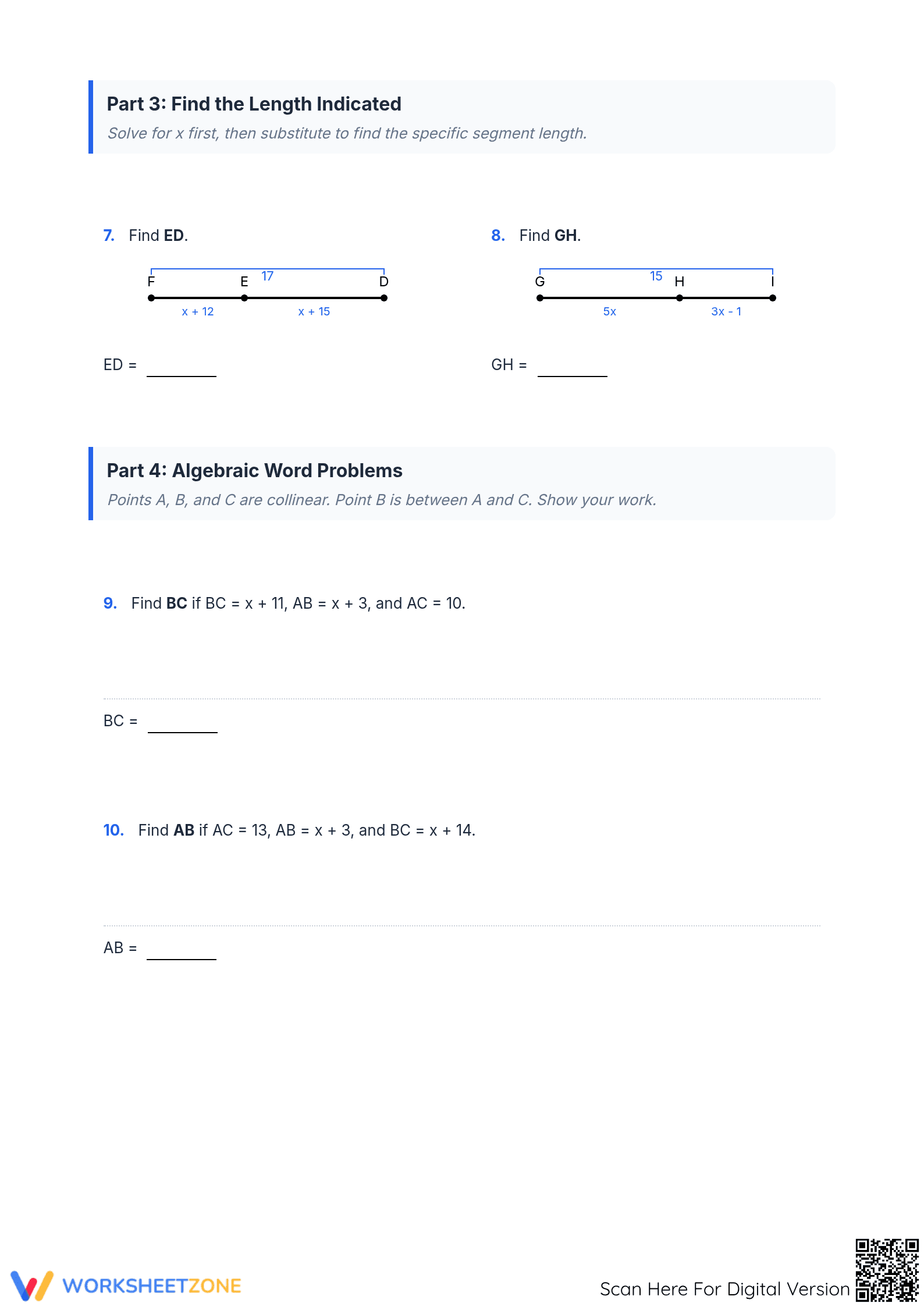 Printable Segment Addition Postulate & Geometry Worksheet - Page 2