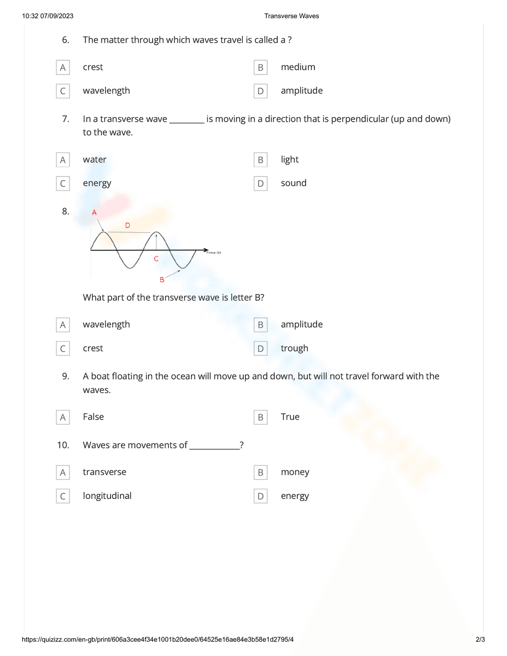 Transverse Waves Exercises Worksheet - Page 2