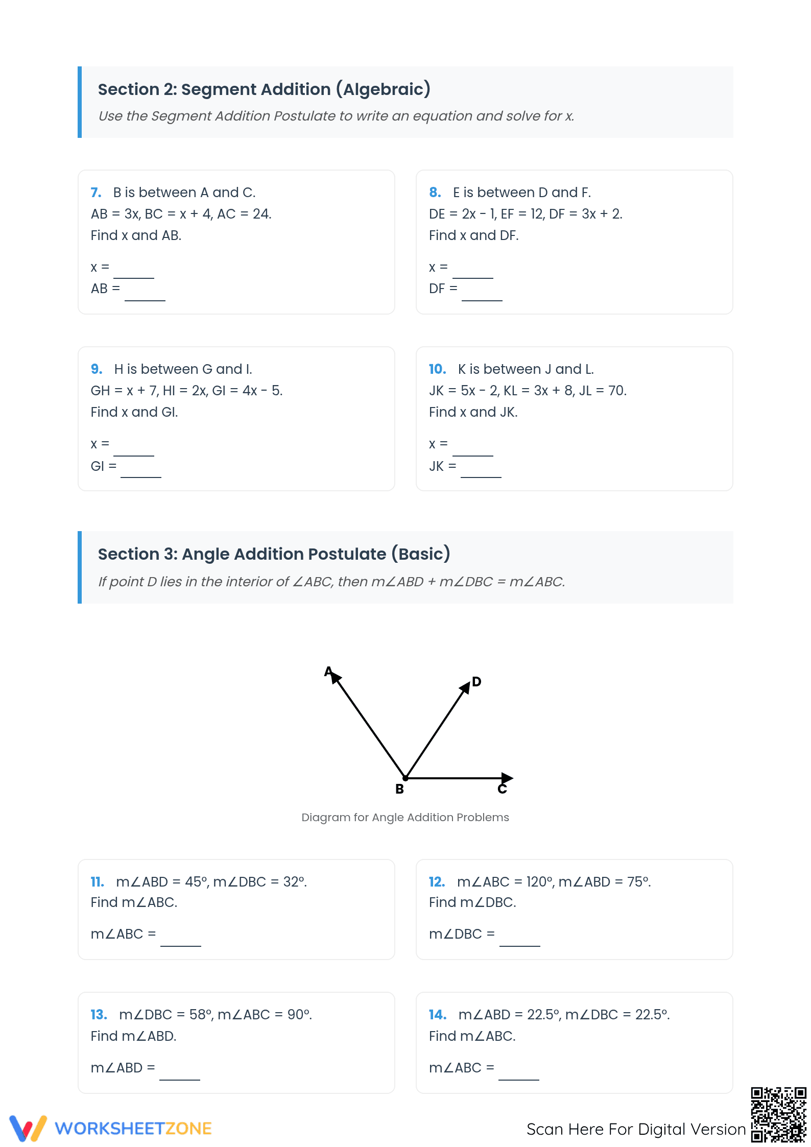 Essential Segment & Angle Addition Postulate Worksheet - Page 2