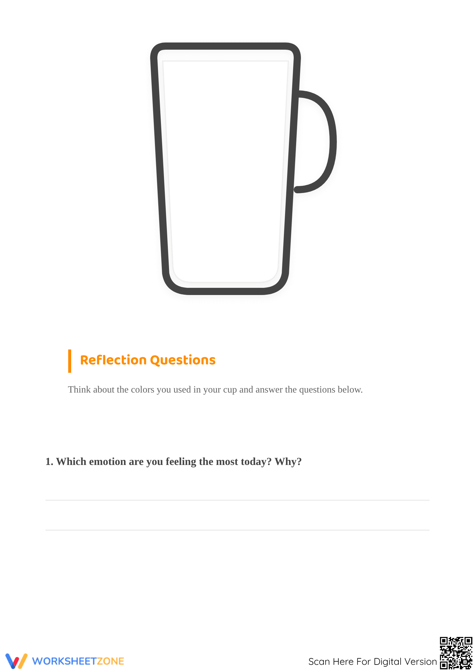 Printable Feelings Coloring Cup Worksheet | Grade 1-2 Ready - Page 2