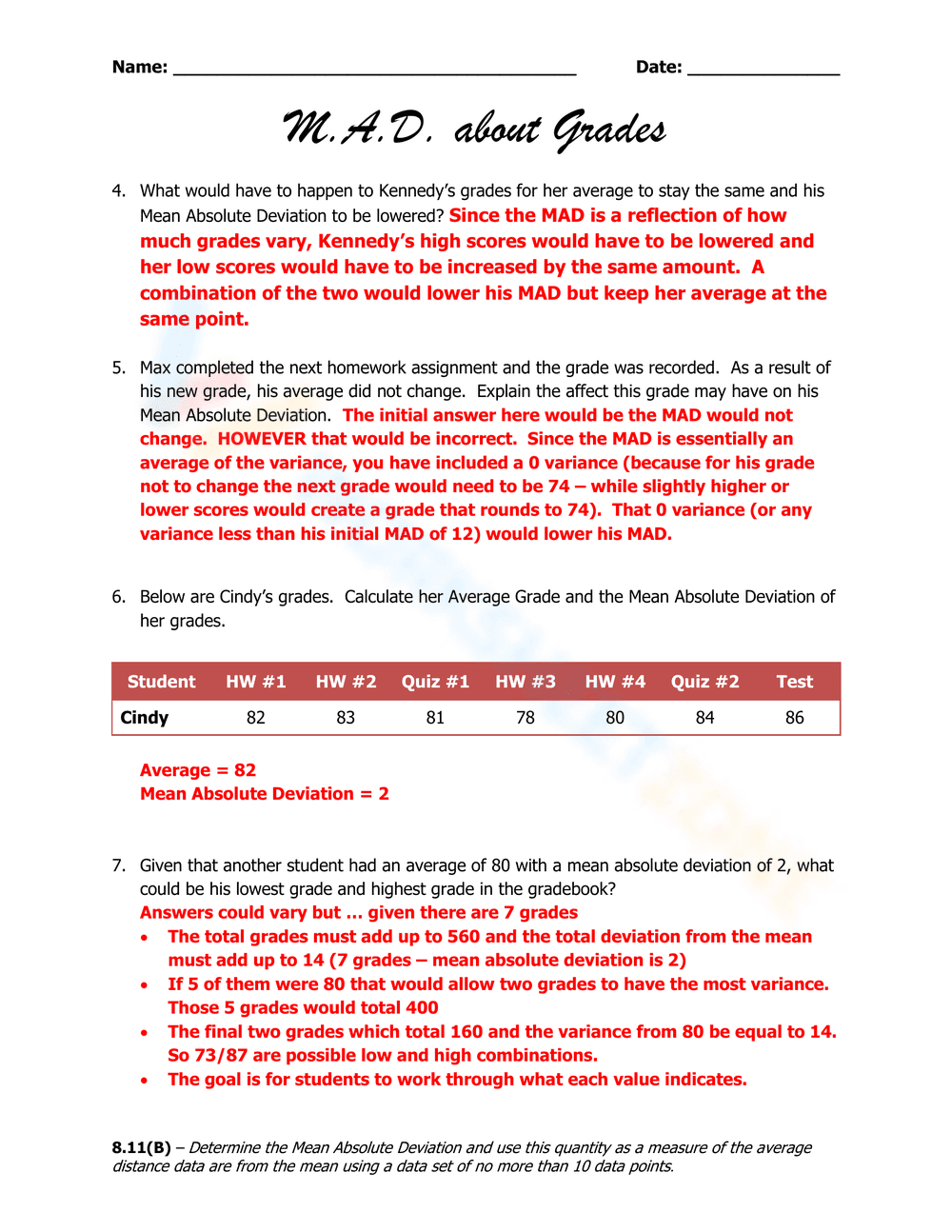 MAD About Grades: Mean Absolute Deviation Worksheet - Page 4