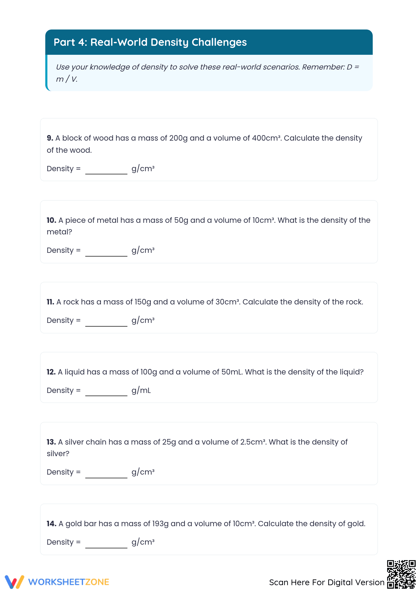 Grade 6 Density Calculations — Printable No-Prep Worksheet - Page 4