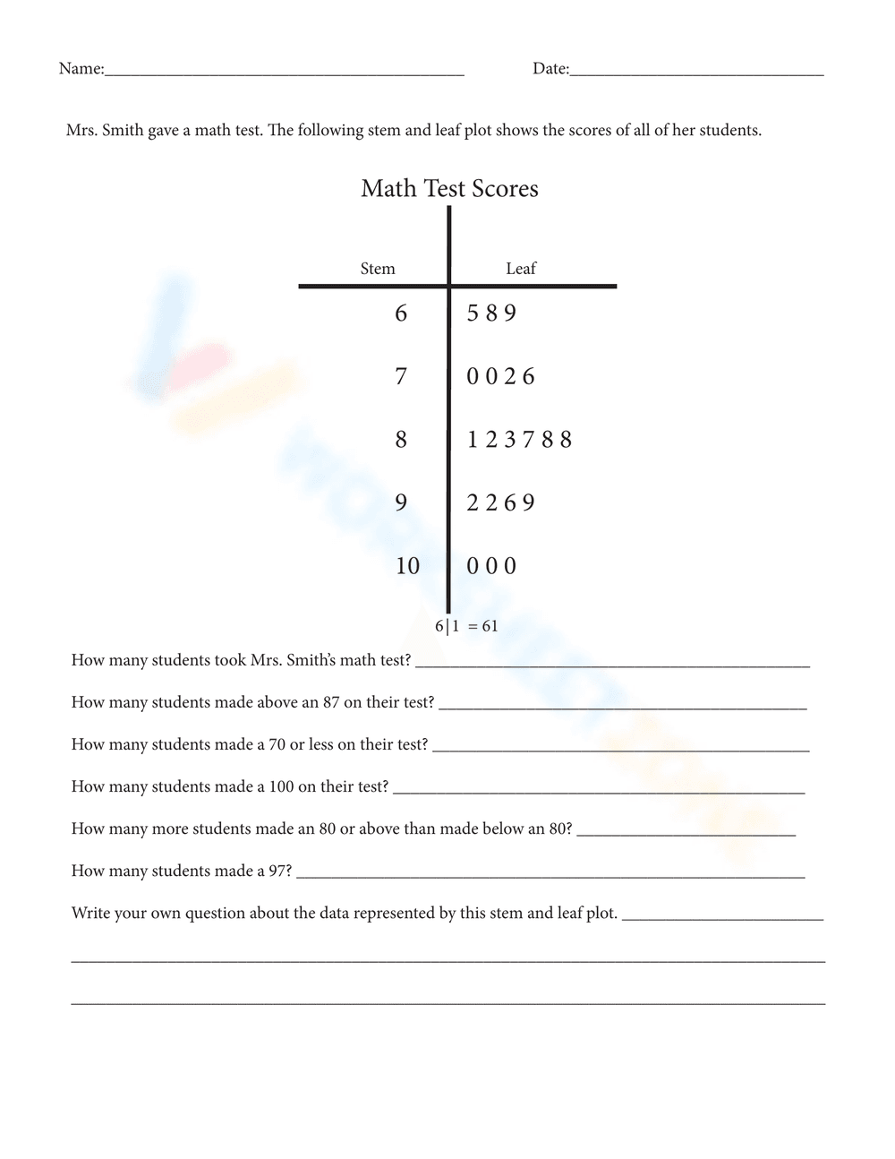 Data Representation: Frequency Tables, Dot Plots Worksheet - Page 3