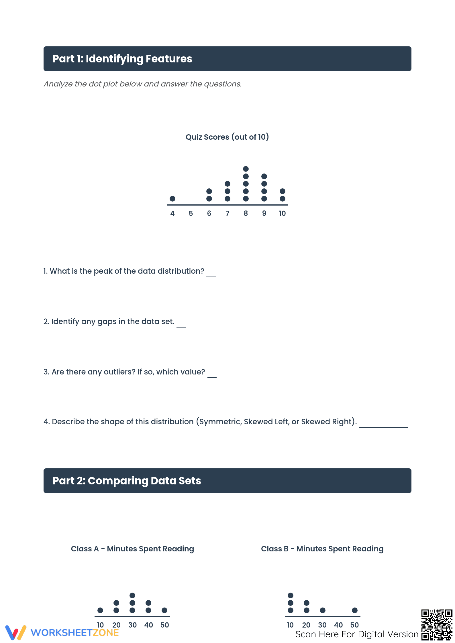 Essential Dot Plots & Data Distribution Worksheet | Grade 7 - Page 3