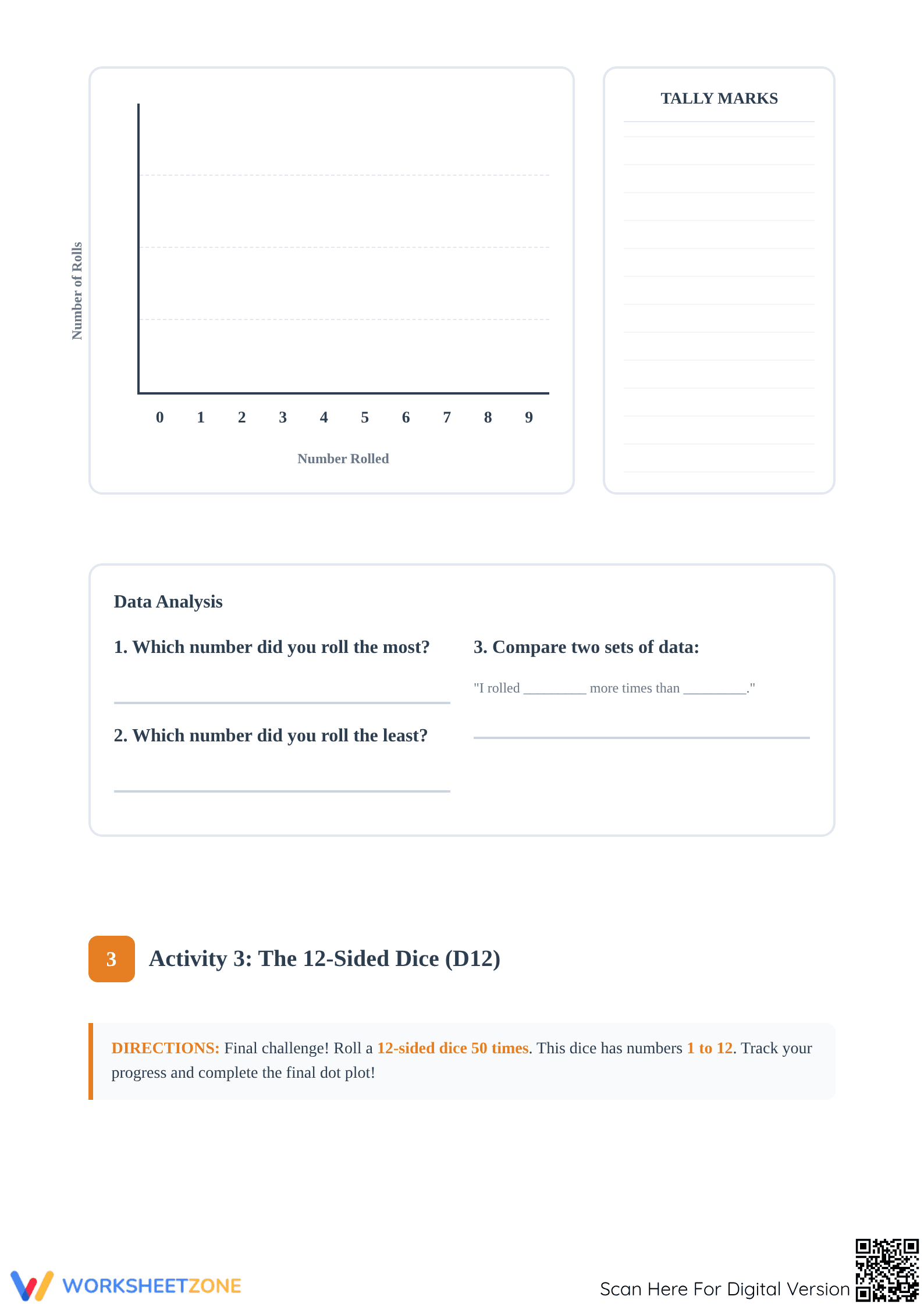 Printable Dot Plot Dice Roll Worksheet | Grade 4-5 Math - Page 3