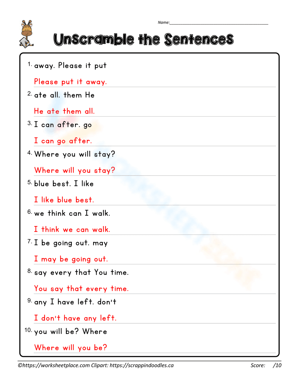 Unscramble the Sentences Worksheet - Page 2