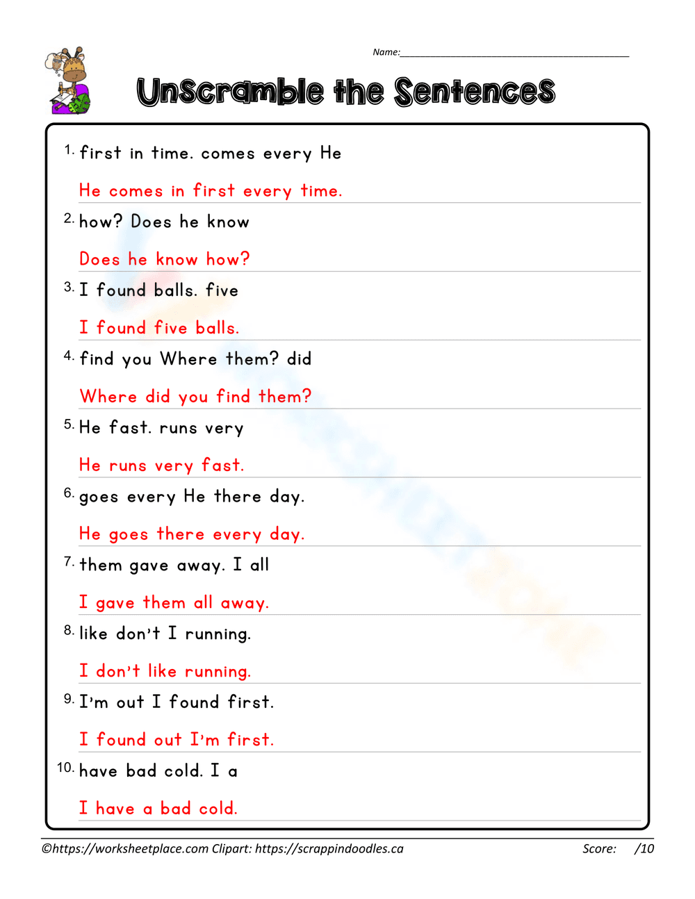 Sentence Unscramble Worksheet: Enhance Reading Skills - Page 2