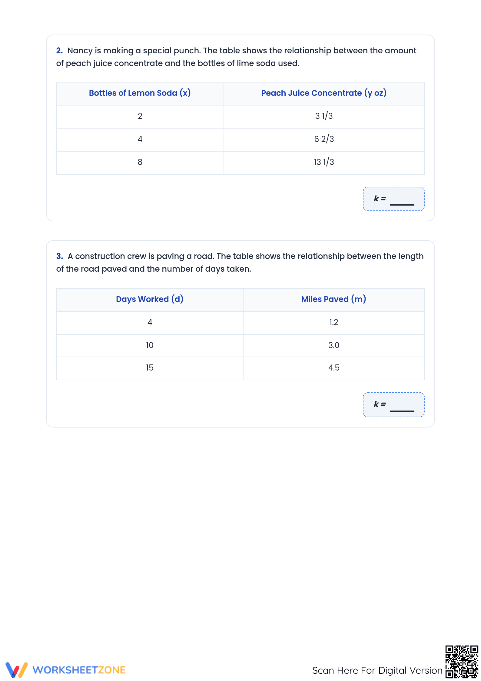 Essential Constant of Proportionality Worksheet | Grade 7 - Page 2