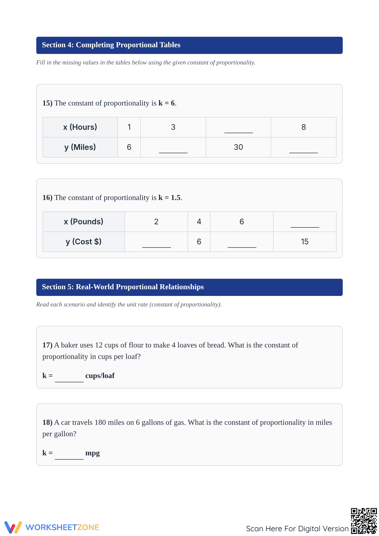 Printable Constant of Proportionality Practice | Grade 7 Math - Page 3